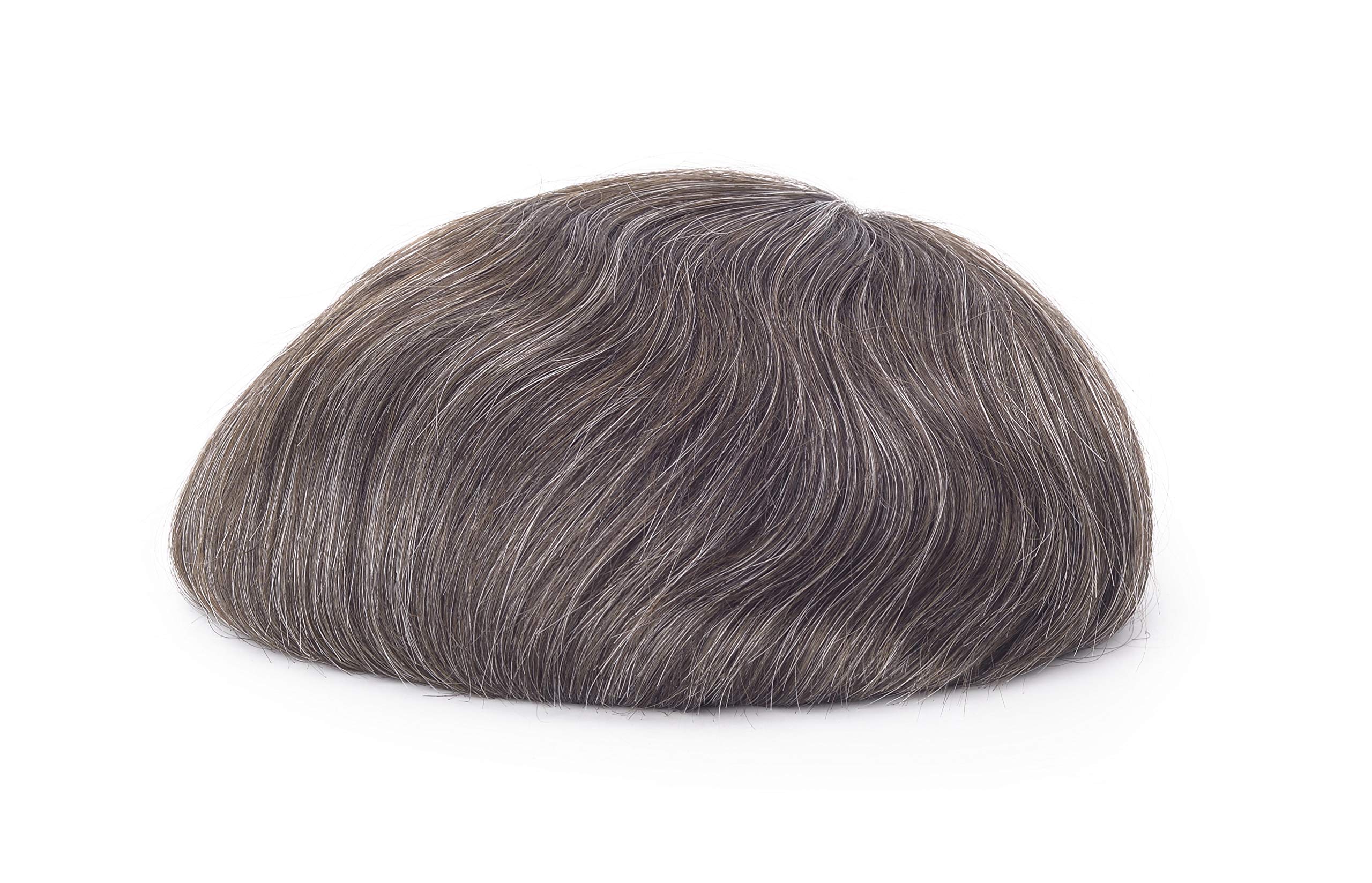Premium 8x10 Inch Human Hair Toupee for Men - 0.06mm Super Thin Skin Hair System with V-Loop Technology (Dark Light Brown Mixed with 30% Gray) - Natural Looking Hair Replacement for Thinning Hair & Baldness - Perfect for Daily Wear, Special Occasions & Professional Settings