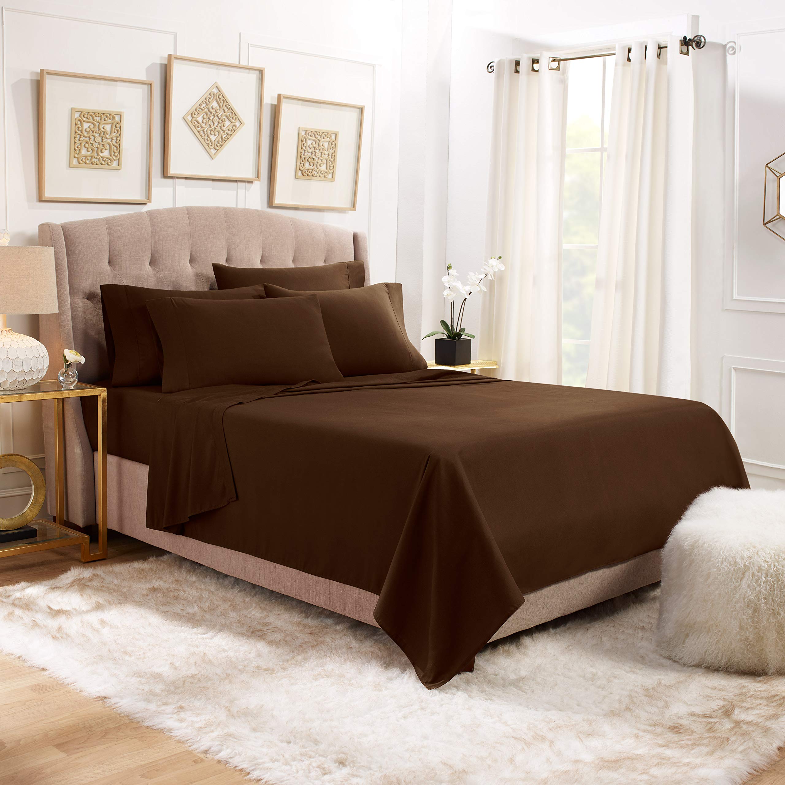 Empyrean Soft Queen Size Pillowcases Set of 4 - Standard Size Chocolate Brown Bedding Pillow Covers for Luxury Hotels, Guest Rooms & Cozy Home Decor