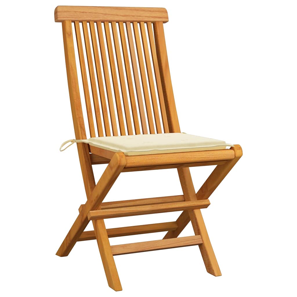 Premium 4-Piece Folding Teak Wood Garden Chairs with Cream Cushions - Outdoor Patio Furniture for Camping, Beach, Poolside & Deck Relaxation | Weather-Resistant Foldable Wooden Chairs for Backyard, Garden & Picnic Use
