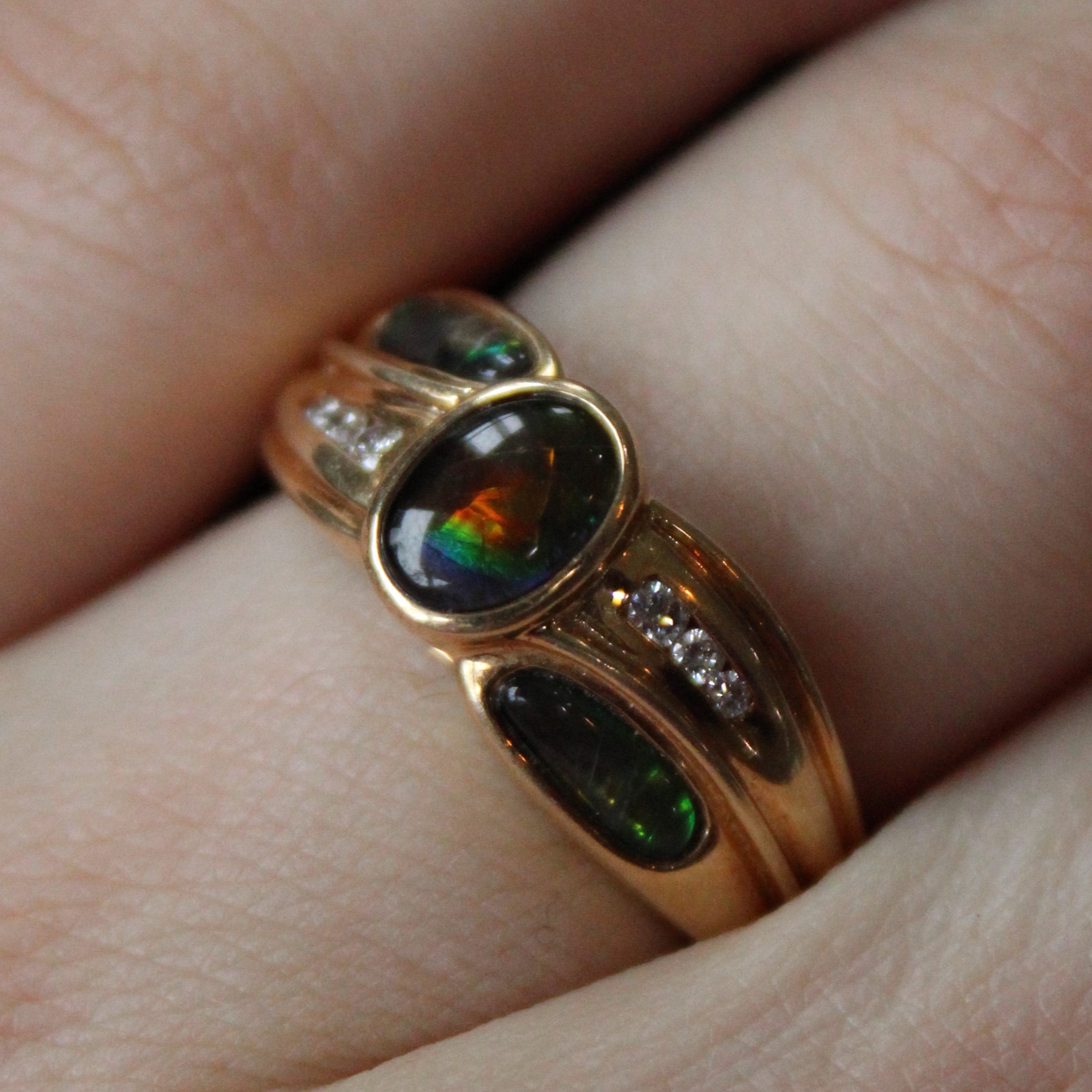 1.00ctw Ammolite & Diamond Waterfall Ring - 0.10ctw Diamonds, Size 7.25 - Elegant Gemstone Jewelry for Women, Perfect for Weddings, Anniversaries & Special Occasions