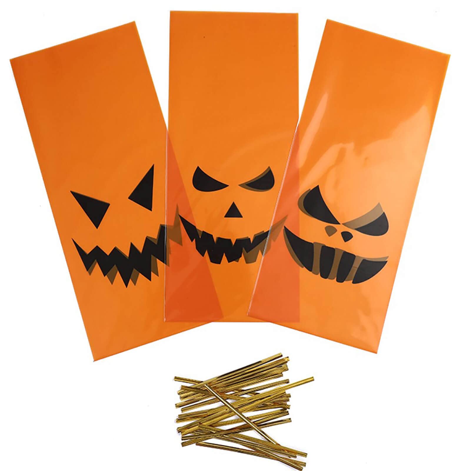 Halloween Treat Bags 120 Pack - Pumpkin Smile Design Cellophane Goodie Bags with Twist Ties for Trick or Treat, Kids Halloween Party Favors & Classroom Candy Distribution | Perfect for Halloween Night, School Events & Neighborhood Candy Handouts