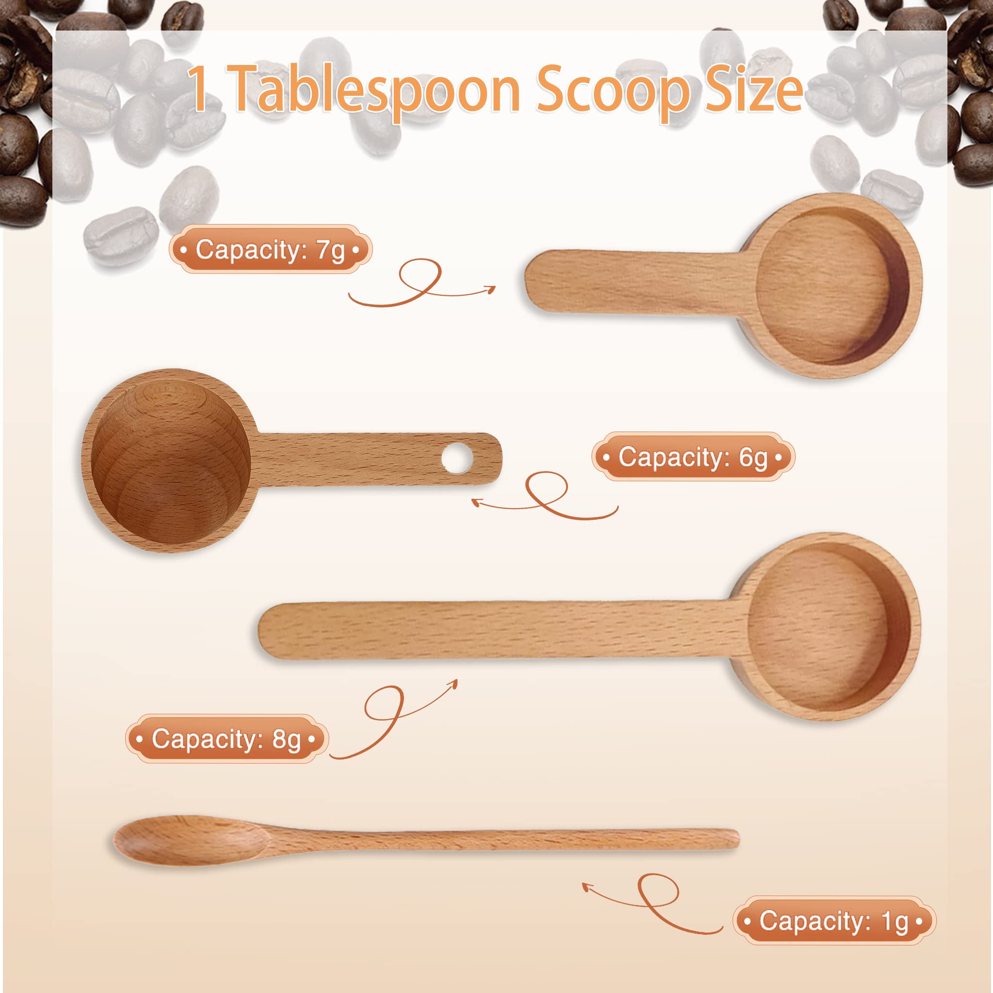 Premium Wooden Coffee Scoop Set of 5 - Measuring Spoons for Ground Coffee, Beans, Sugar, Spices & Tea | Perfect for Coffee Shops, Home Brewing & Kitchen Organization