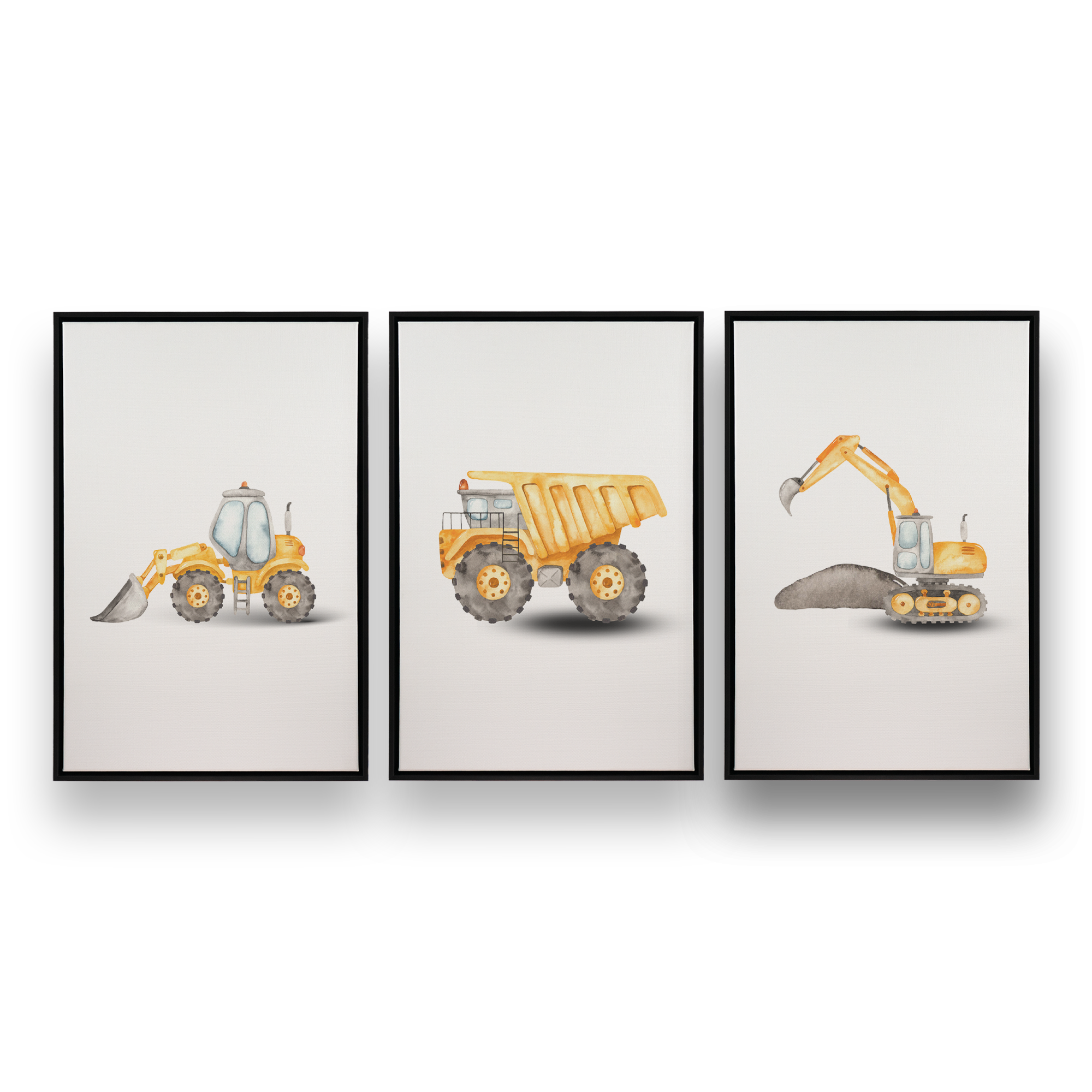 3-Piece Construction Vehicles Canvas Art Set - Dump Truck, Excavator & Bulldozer Wall Decor for Kids Room, Nursery & Playroom