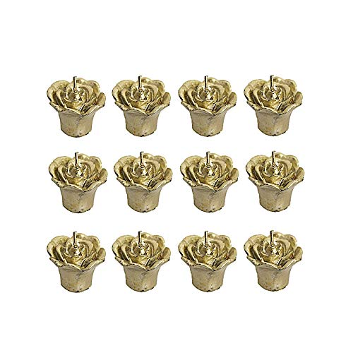 12 Gold 1-Inch Mini Roses Floating Candles - Elegant Wedding Centerpieces, Party Decorations, Home Events Supplies for Romantic Dinner, Spa Bath & Pool Lighting