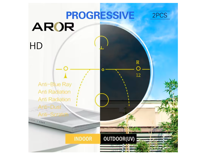 High-Quality Aror HD Progressive Photochromic Lenses for Clear Vision - Perfect for Driving, Outdoor Activities & Everyday Wear