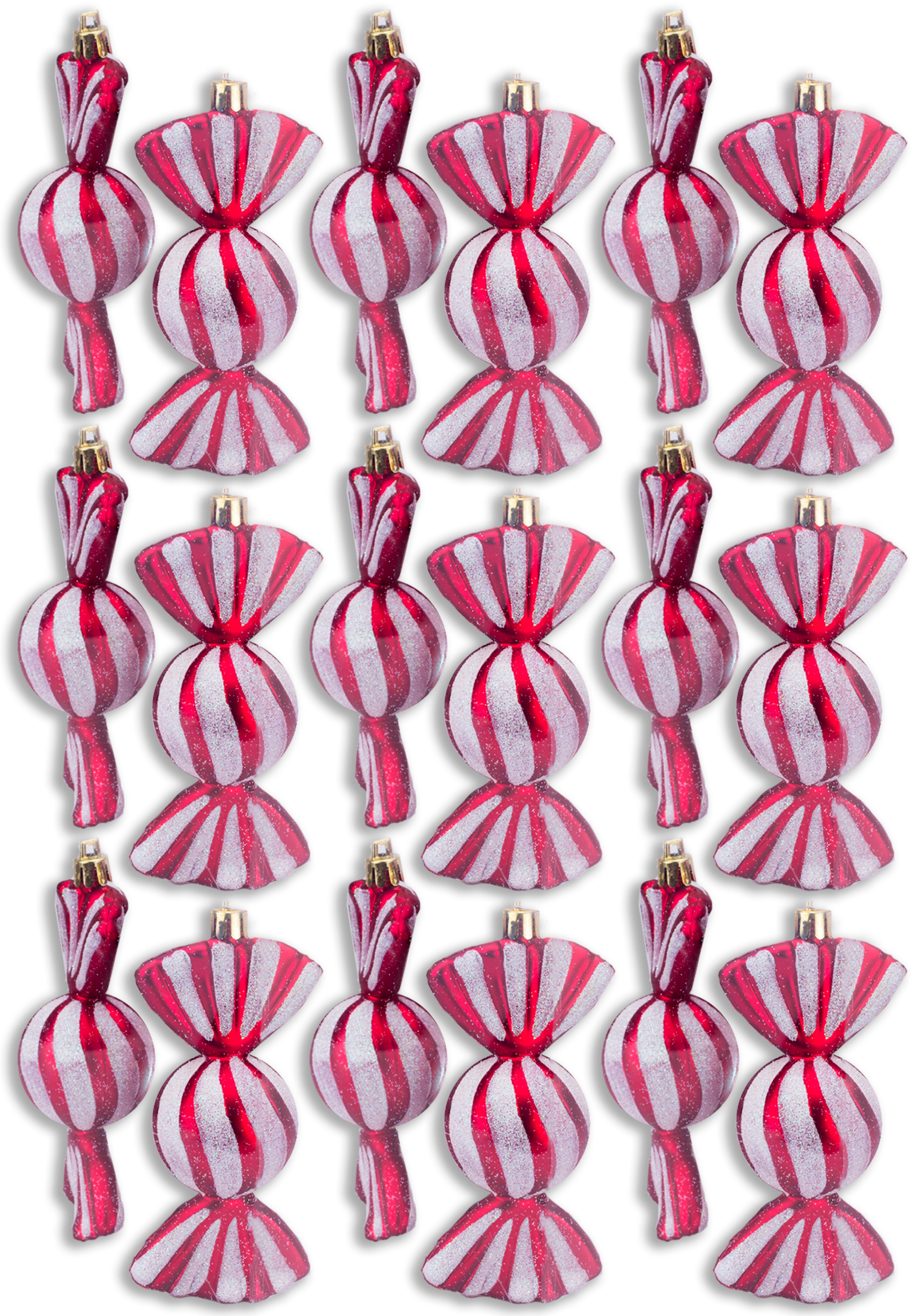 18 Pack Red & White Glitter Candy Ornaments - Christmas Tree Decorations for Holiday Parties, Home Decor & Gift Giving