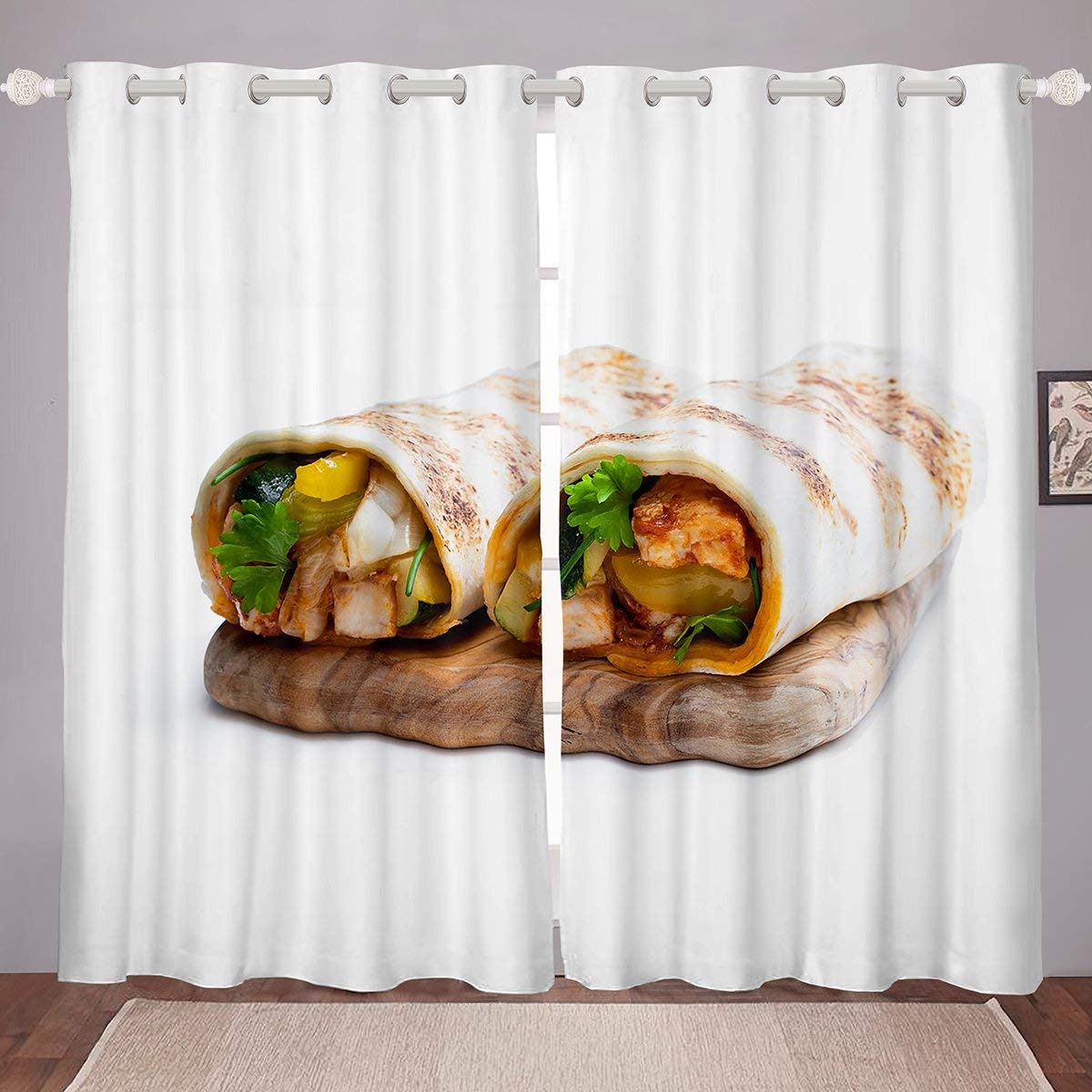 Tasty Chicken Roll Curtains - 2 Panels 52x63 Inch for Bedroom & Kitchen Decor