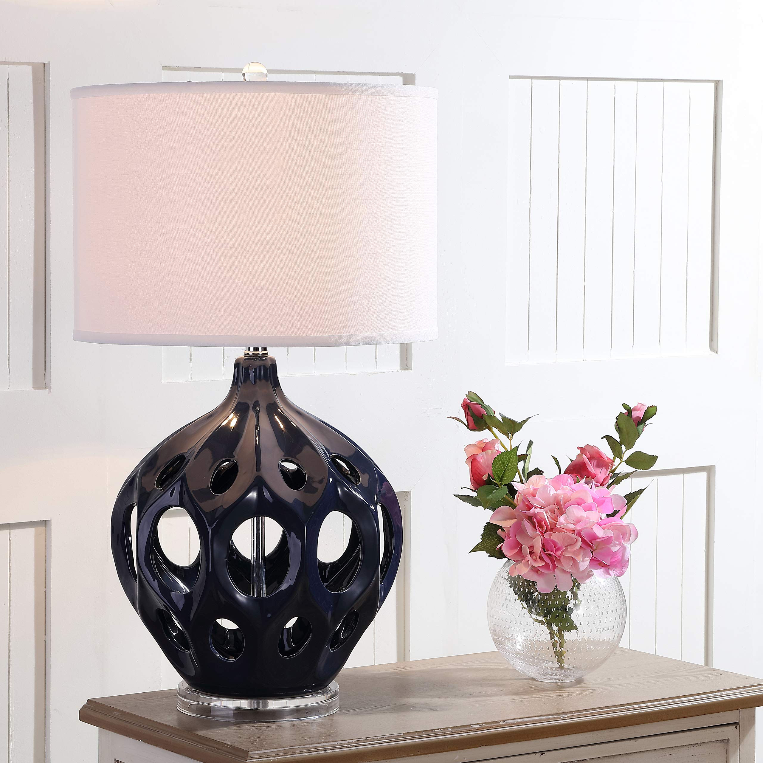 SAFAVIEH Regina Modern Farmhouse Navy Ceramic Table Lamp - 29 Inch LED Desk Lamp for Bedroom, Living Room & Home Office - Nightstand Lighting with Included LED Bulb - Perfect for Reading, Working & Ambient Lighting