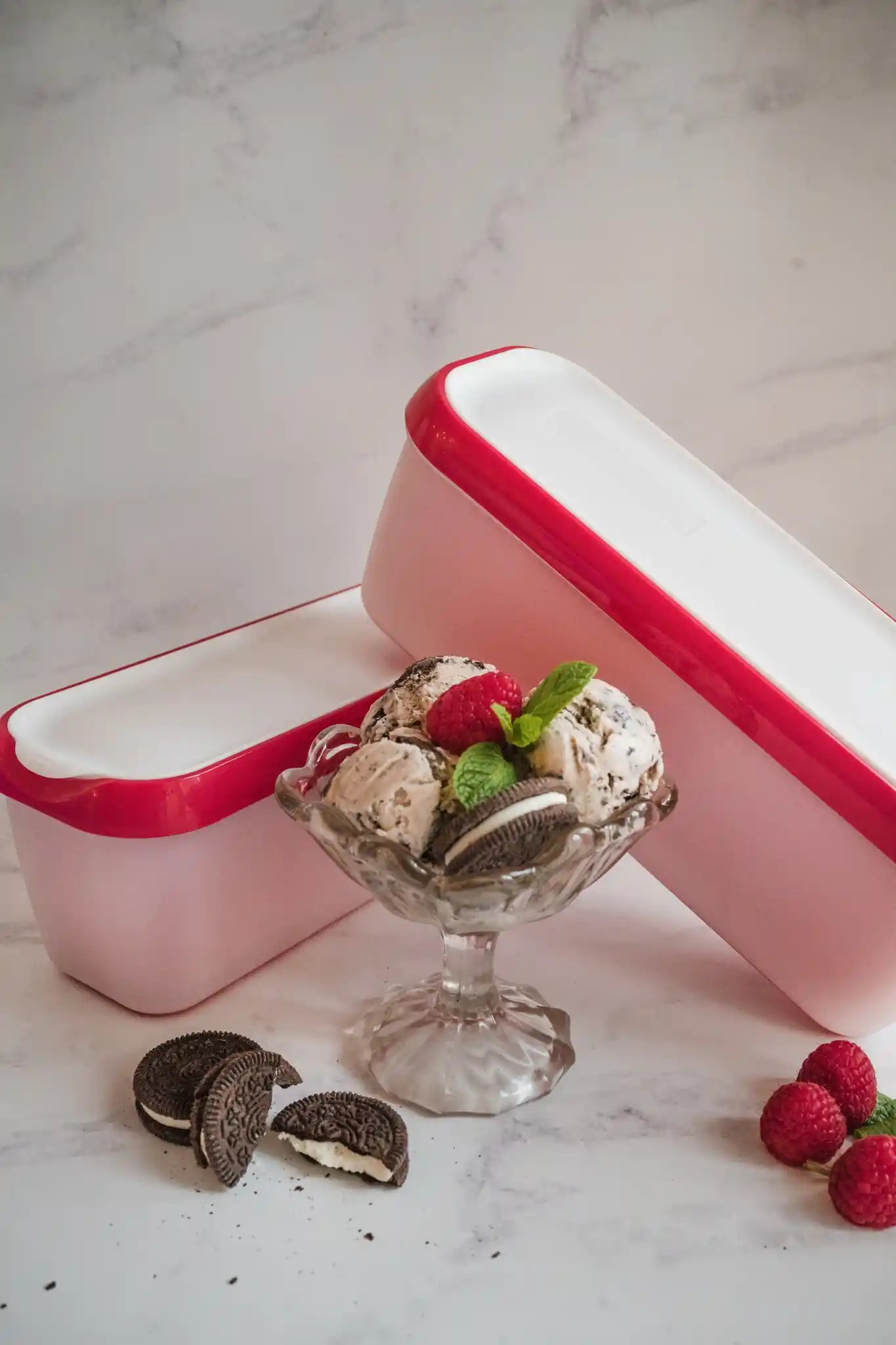 Premium Ice Cream Container Set of 2 - Airtight Leakproof Food Storage Bowls with Lids for Freezer, Kitchen & Party Serving - BPA-Free Dishwasher Safe (16oz Each)