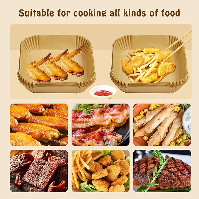 50PCS 20cm Square Non-Stick Air Fryer Disposable Liners - Perfect for Hassle-Free Cooking & Easy Cleanup - Ideal for Air Fryers, Ovens & Meal Prep