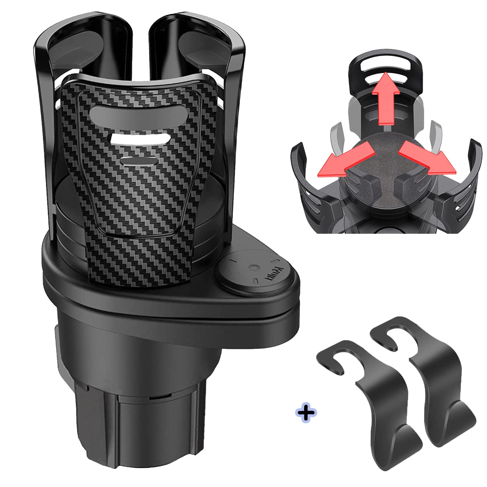 360° Rotating 2-in-1 Adjustable Car Cup Holder Expander - Upgraded Sturdy Drink Holder with Dual Slots & Multifunctional Base for Coffee, Water Bottles & Snacks - Perfect for Road Trips, Commuting & Family Travel (Black)