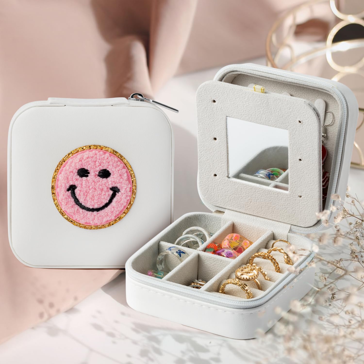 Elegant Small Preppy Travel Jewelry Case for Women - Mini Jewelry Organizer Box with Compartments for Rings, Earrings, Necklaces & Bracelets - Perfect Gift for Mom, Wife & Jewelry Lovers - Ideal for Travel, Vacation & Daily Storage