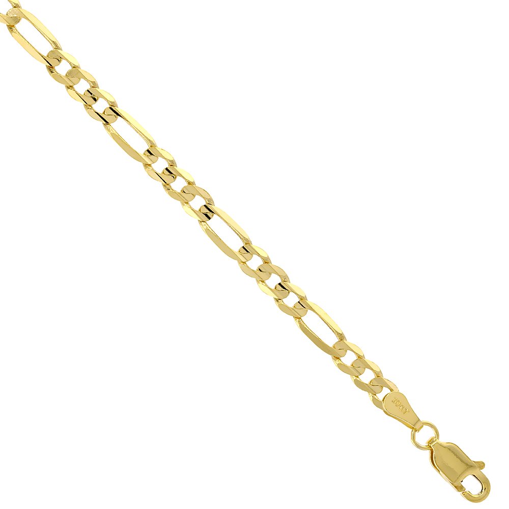 10K Solid Yellow Gold 4mm Figaro Chain Necklace & Bracelet Set for Men and Women - High Polish Concave Design, 18-28 Inch Adjustable - Perfect for Gifts, Weddings & Everyday Wear