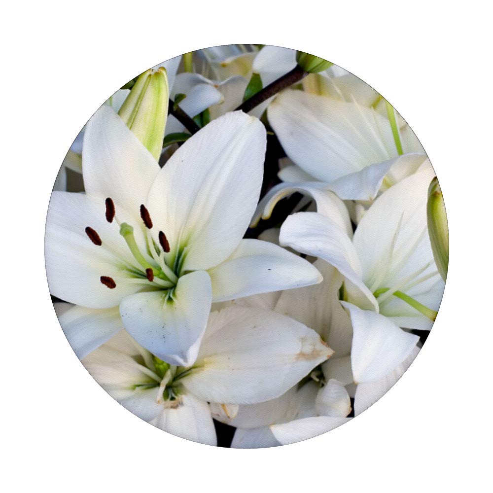 White Lilies PopSockets Phone Grip & Stand - Expandable Phone Holder for iPhone, Samsung, Tablets - Perfect for Work, Travel & Selfies