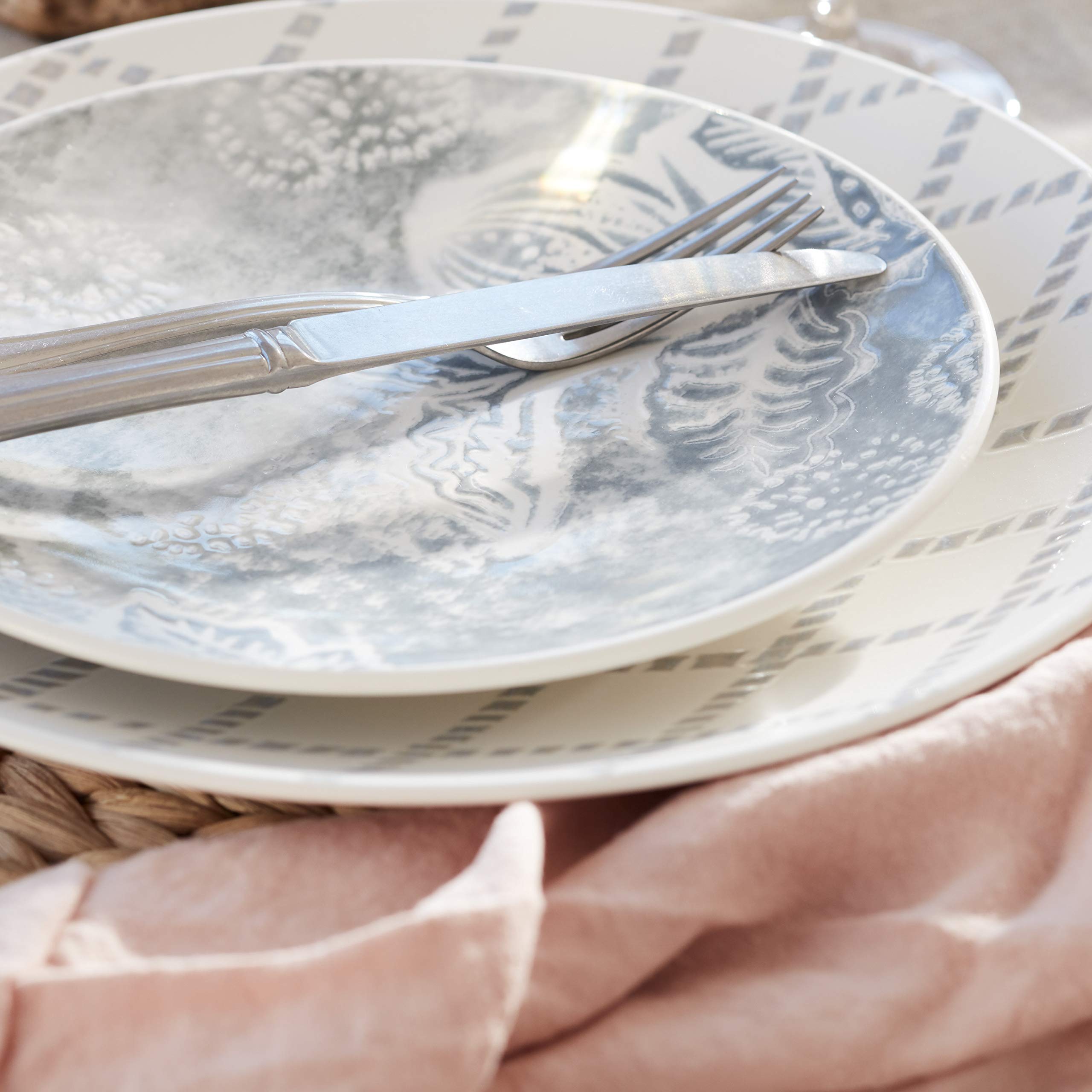 Lenox Textured Neutrals Floral 4-Piece Accent Plates Set - 4.25 LB, Elegant Blue Dinnerware for Fine Dining & Special Occasions