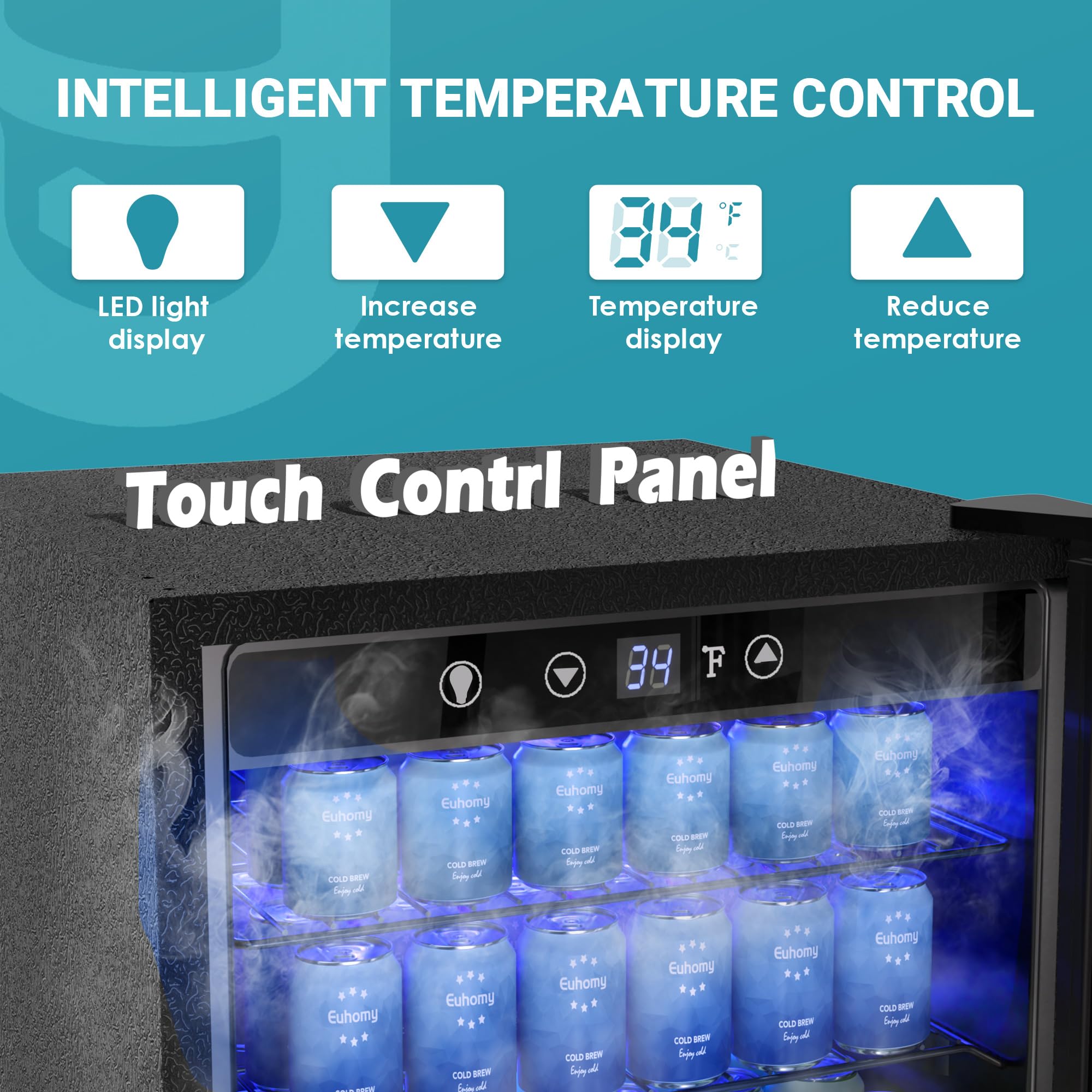 EUHOMY 4.5 Cu.ft Beverage Refrigerator - 145 Can Mini Fridge with Glass Door for Soda, Beer, Wine - Digital Adjustable Thermostat Cooler for Home, Office, Bar - Perfect for Parties, Entertaining & Daily Drink Storage