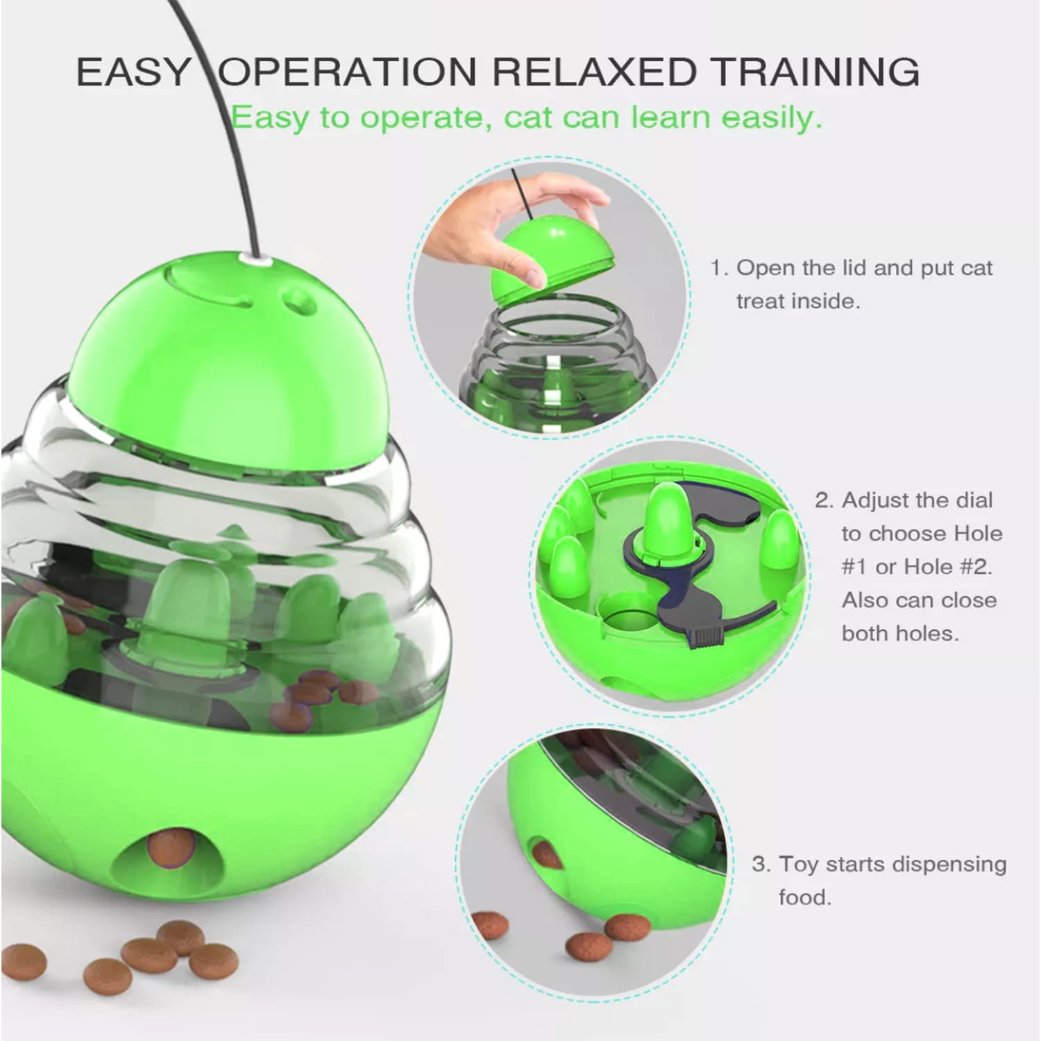 DARRLY&JAVEN Interactive Cat Treat Ball Toy - Food Dispenser Puzzle Feeder for Indoor Cats - Slow Feeding & Mental Stimulation (Green) - Perfect for Playtime & Mealtime Enrichment