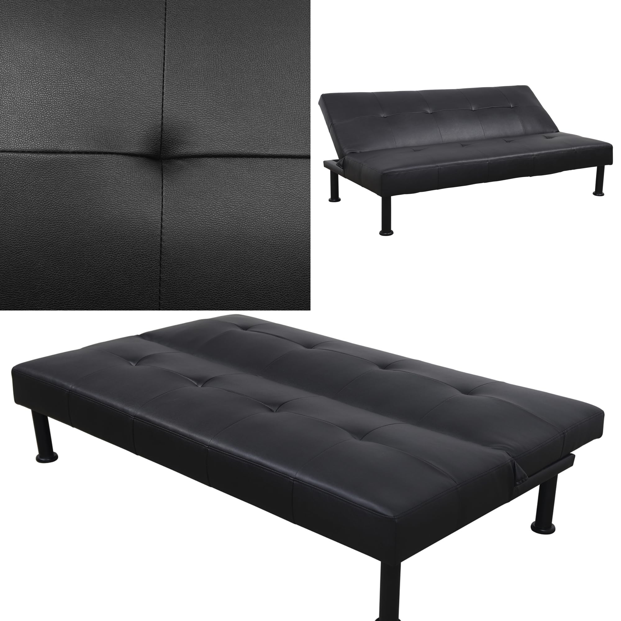 Modern Leather Futon Sofa Bed - Convertible Folding Couch with Adjustable Backrest, 64