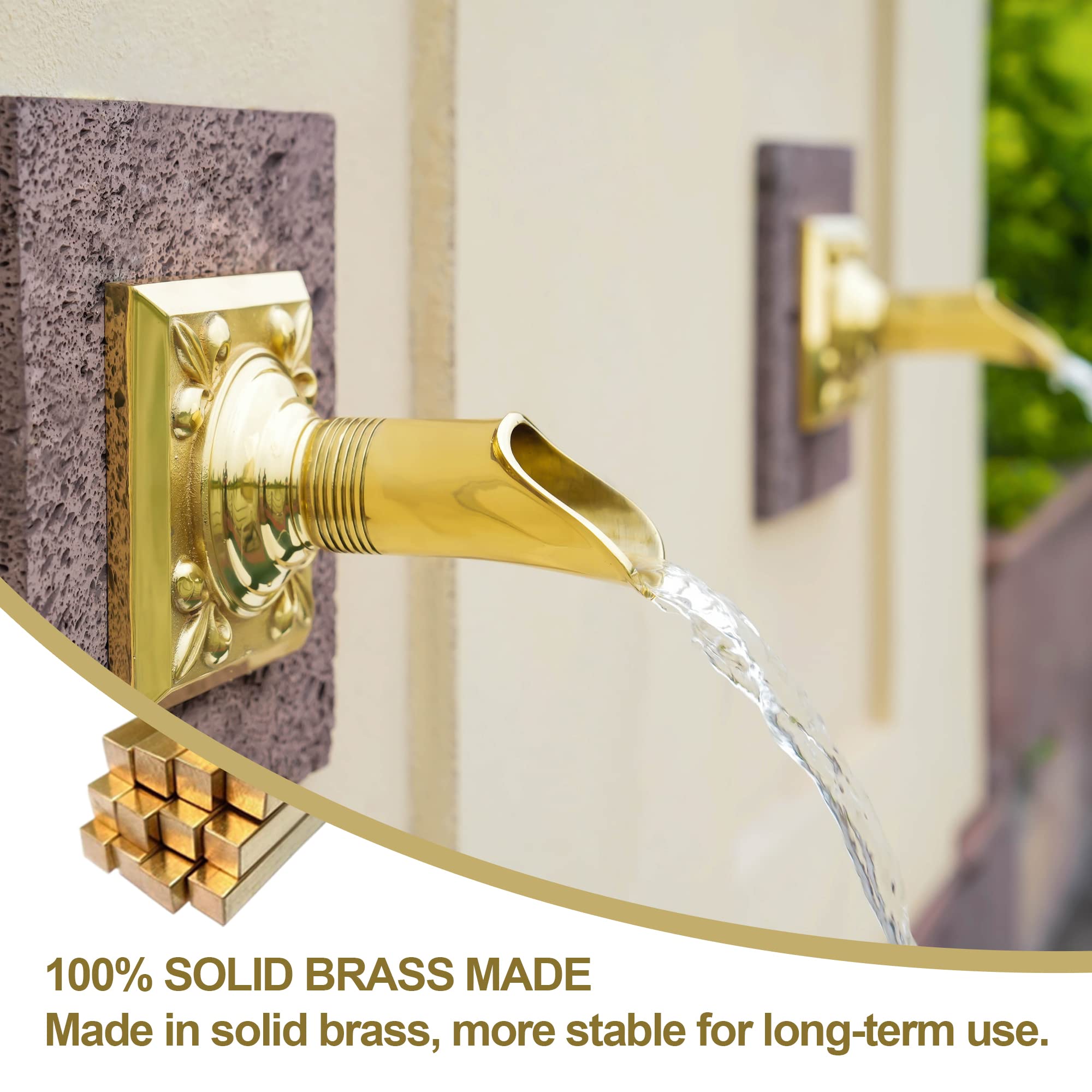 Exquisite Solid Brass Handcrafted Waterfall Spout - Luxury Landscape Fountain Spout & Scupper for Pools, Ponds, Water Walls | Perfect for Outdoor Garden Decor, Zen Water Features, and Upscale Backyard Waterfalls