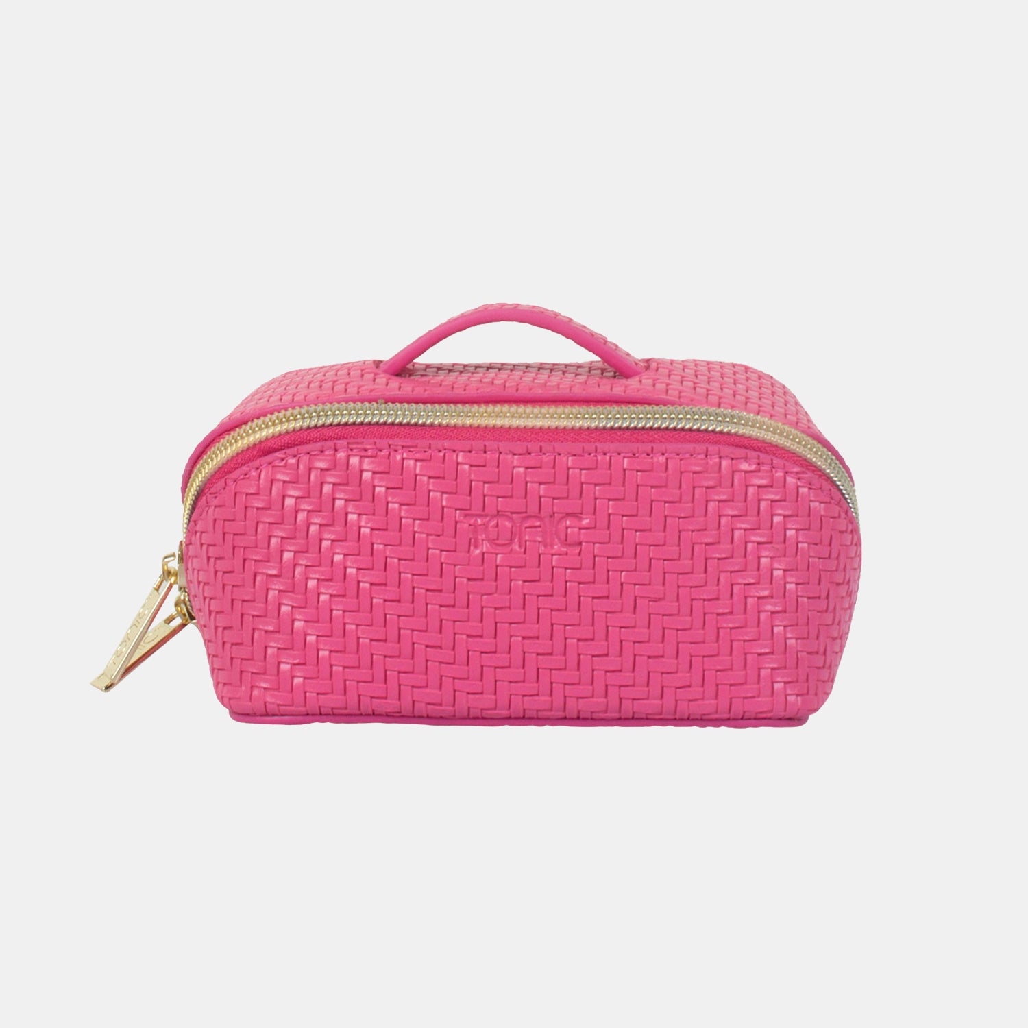 Small Beauty Bag Herringbone Raspberry - Stylish Makeup Pouch for Travel, Gym & Everyday Essentials | Perfect Cosmetic Organizer for Women & Teens