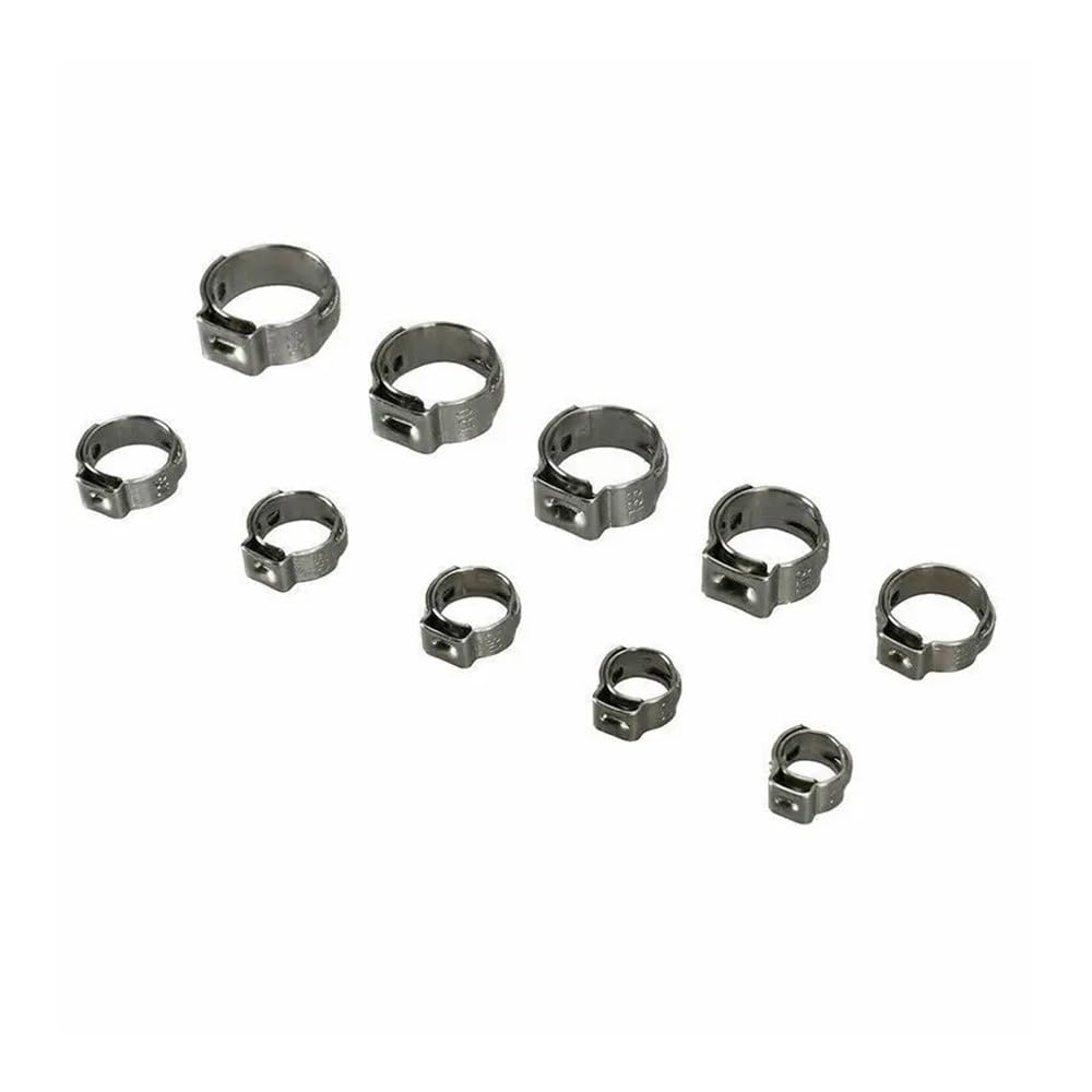 RWRAPS 20-Pack 304 Stainless Steel Single Ear Stepless Hose Clamps (5.8-23.5mm) - Heavy Duty Cinch Clamp Rings for Secure Hose Sealing - Perfect for Automotive, Plumbing, and Marine Applications (12.0-14.5mm Size Included)