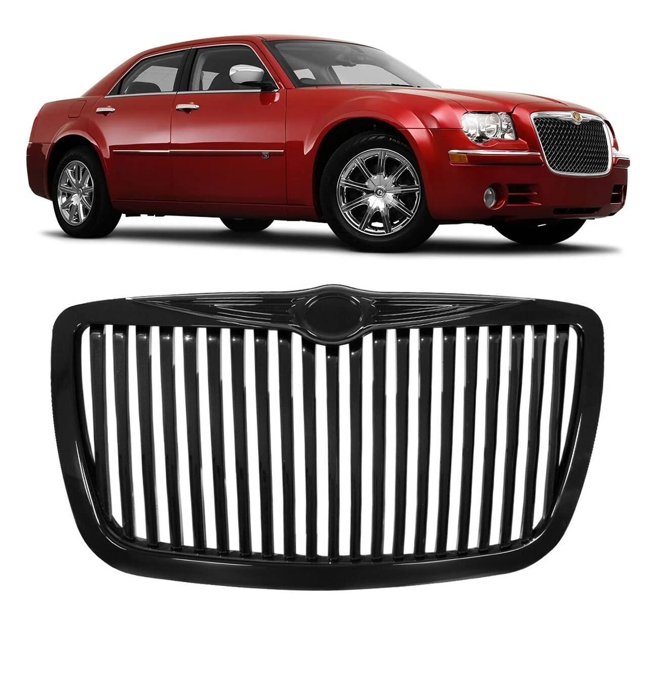 2011-2014 Chrysler 300 & 300C Gloss Black Front Upper Grille Replacement - SRT Style Vertical Design Grille for Enhanced Style & Performance | Perfect for Car Upgrades & Customization