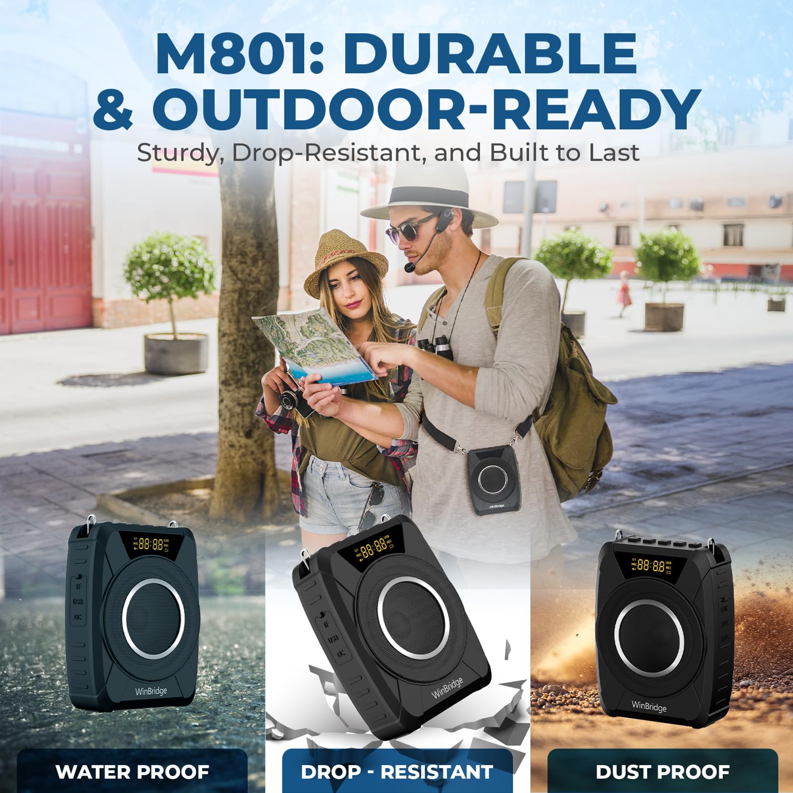 20W Wireless Bluetooth Voice Amplifier with Microphone - Portable Waterproof Speaker System for Teachers, Public Speaking, Classroom & Outdoor Use - Personal Headset & Rechargeable Loudspeaker M801 - Perfect for Lectures, Presentations, Training & Events