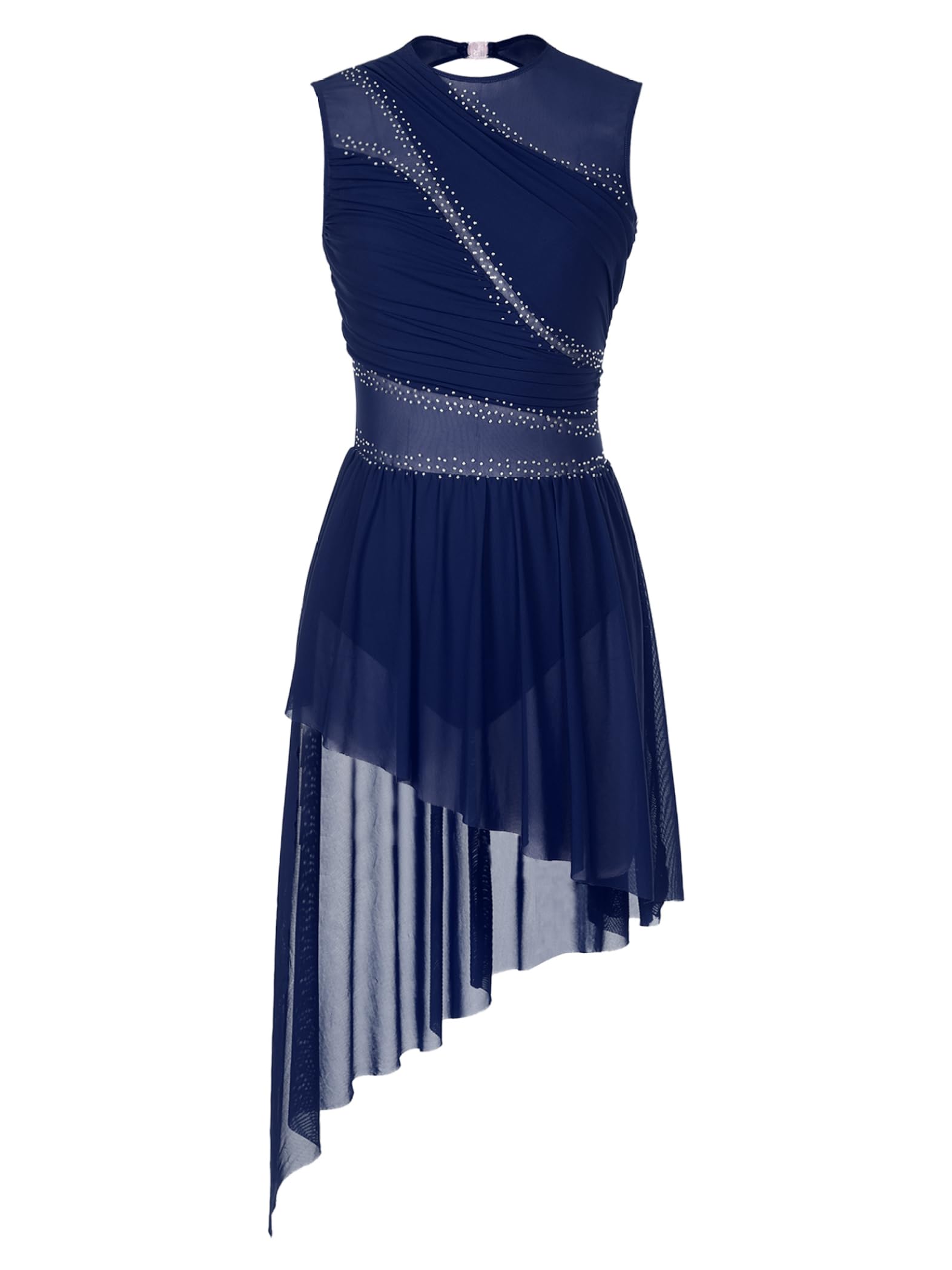 Elegant Women's Lyrical Dance Costume - Floral Asymmetrical Tulle Dress with Flowy Skirt for Contemporary & Ballet Performance | Perfect for Dance Competitions, Recitals & Stage Shows