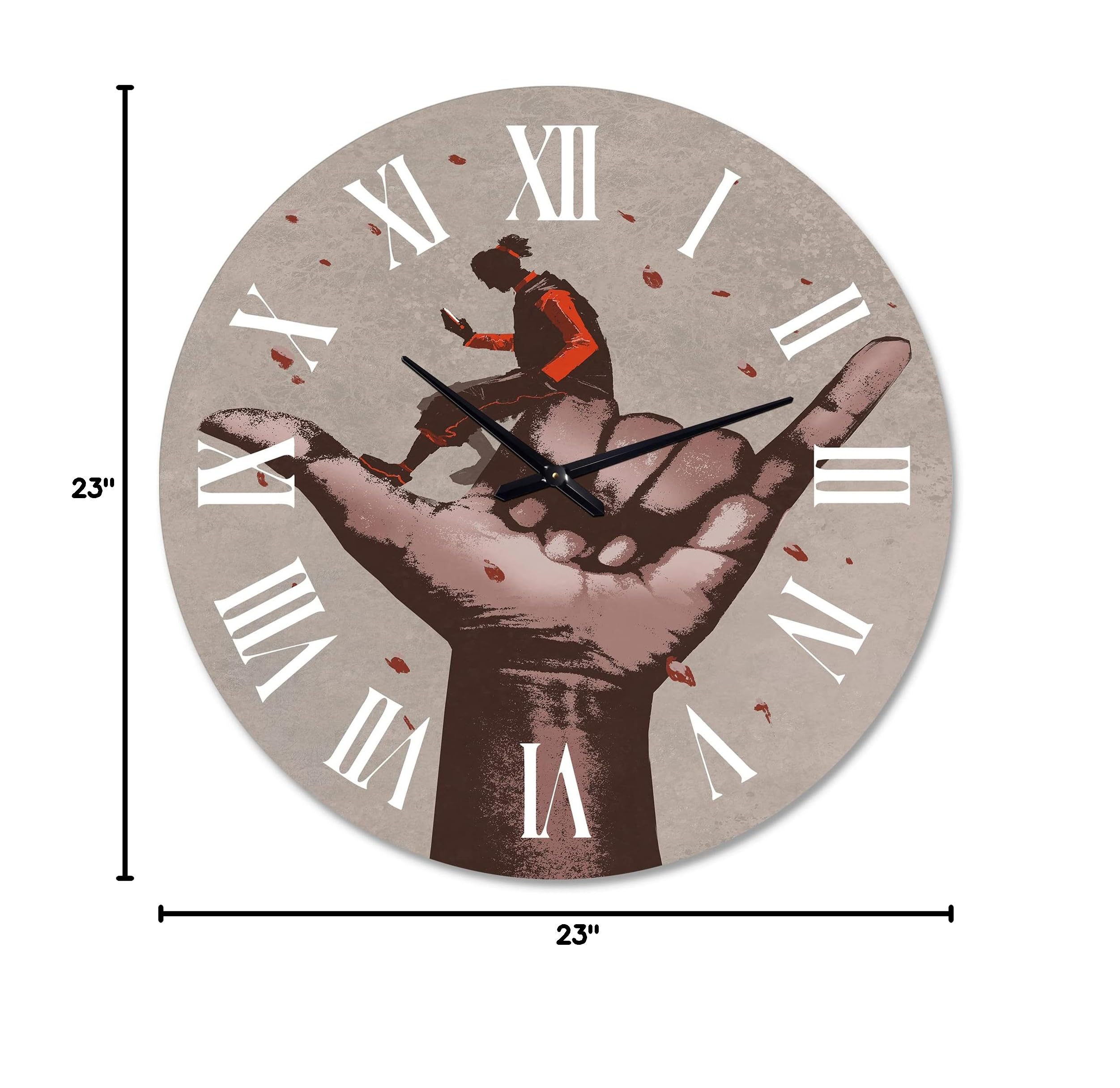 DesignQ Modern Wall Clock - Call Me Sign with Man Using Mobile Phone - Large Sci-Fi Themed Wall Clock for Living Room, Bedroom, Office Decor - Perfect for Home & Office Spaces
