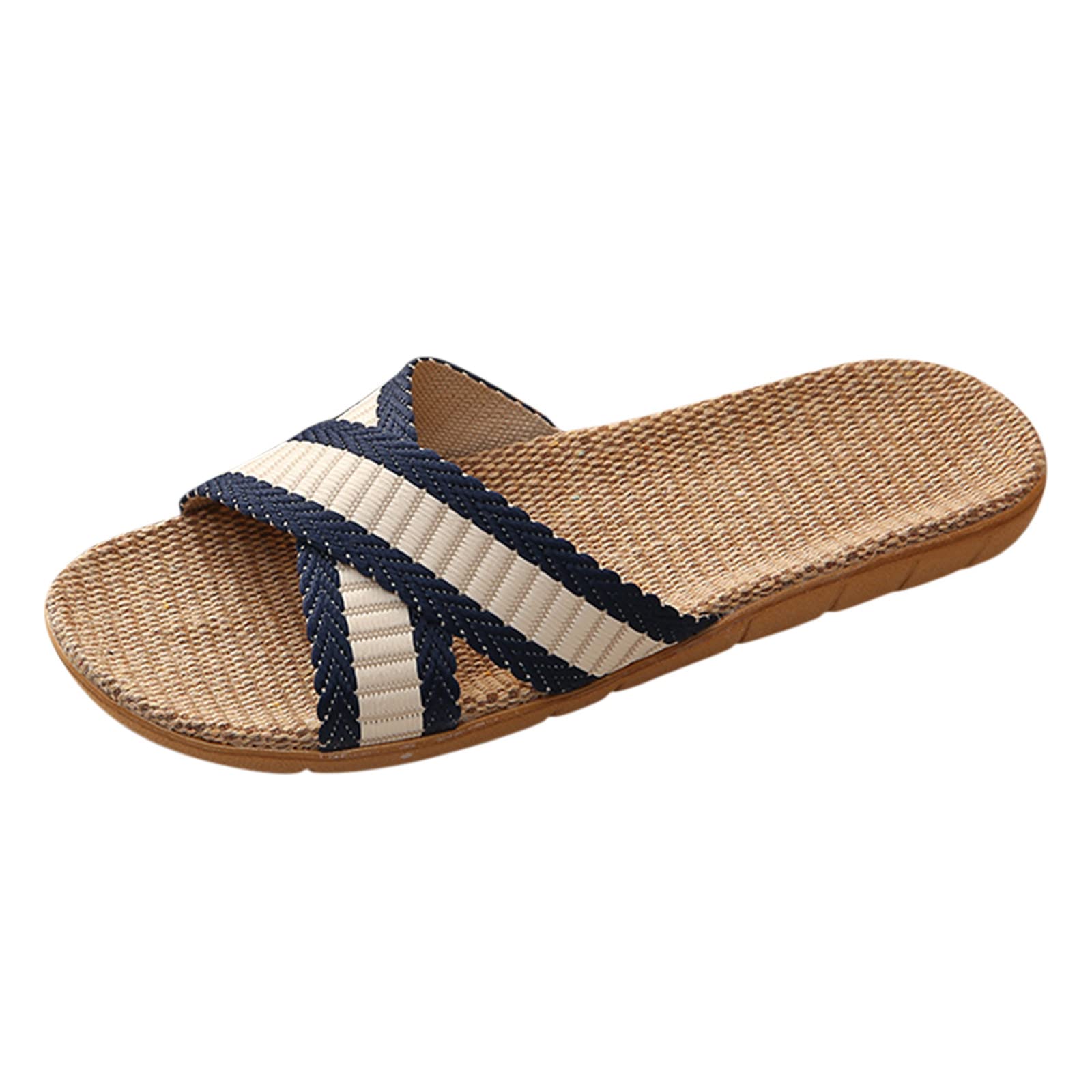 Soft Flax Slippers for Men & Women - Breathable Cotton Indoor House Shoes with Non-Slip Sole - Cozy Home Footwear in Navy Blue (Size 42) - Perfect for Relaxing at Home, Lounging & Cold Floors