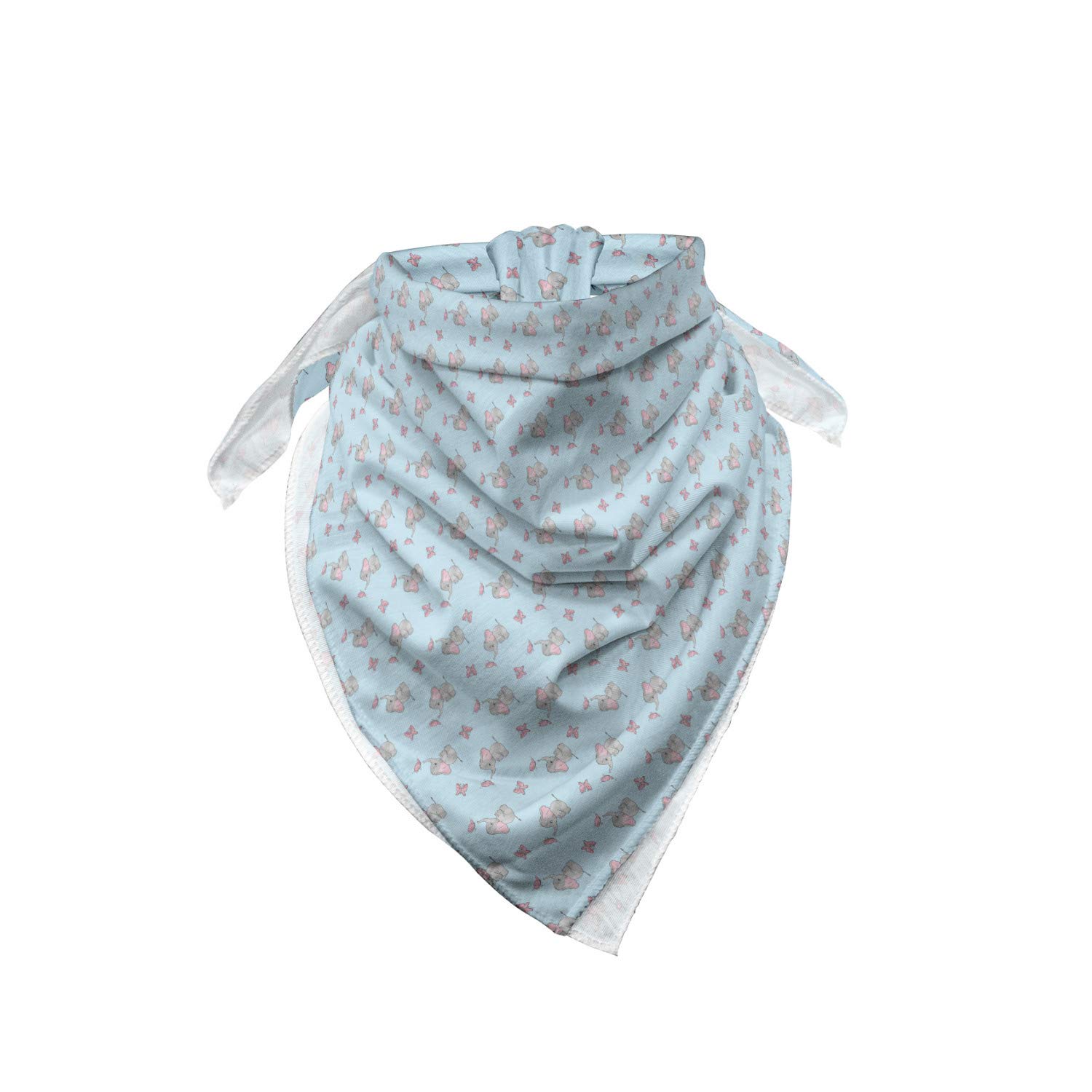 Ambesonne Cartoon Unisex Bandana - Elephants & Butterflies Design in Pale Blue Pearl & Pink | Soft Cotton Headscarf for Men & Women | Perfect for Outdoor Activities, Music Festivals & Casual Wear