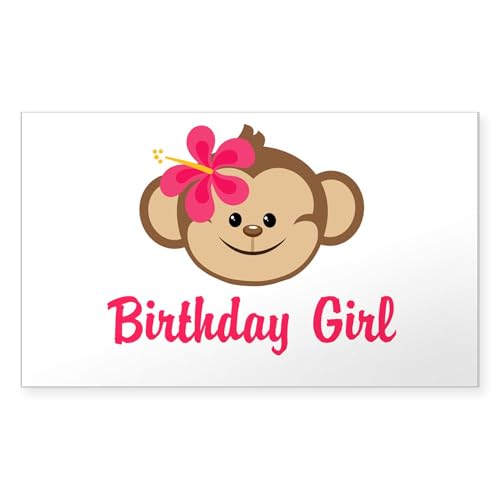 Clear - Birthday Girl Pink Monkey Sticker