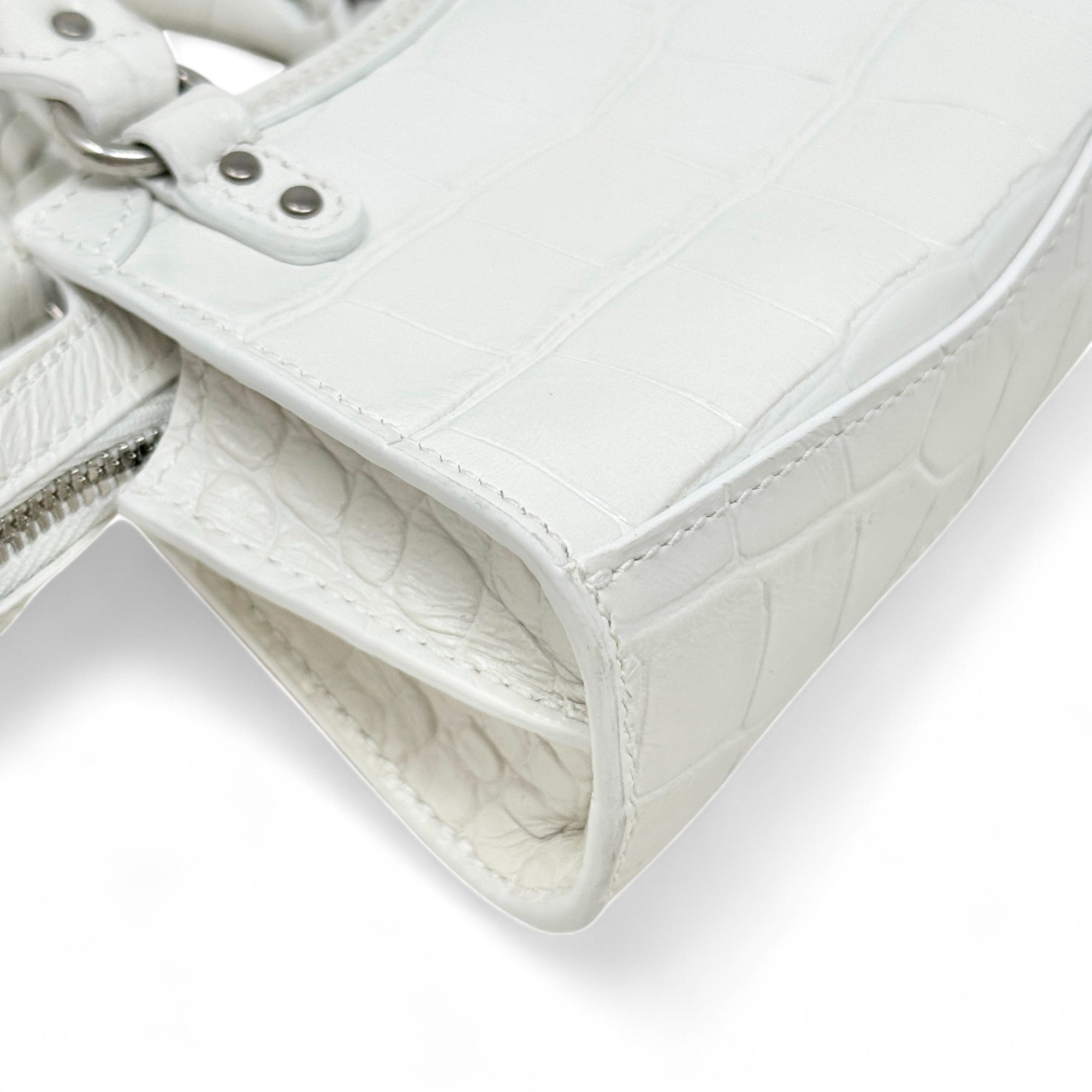 Balenciaga White Crocodile Embossed Nano City Bag - Stylish Mini Crossbody Purse for Women, Perfect for Parties, Dating & Daily Use