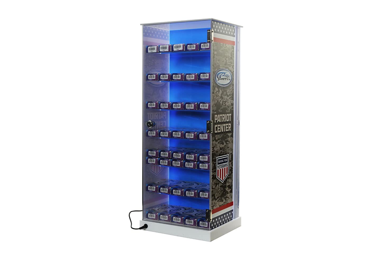 10-Piece Rotating Acrylic Knife Display Case with LED Lights - Rectangular Glass Stand Tower for Pocket Knives | Knife Organizer & Storage Cabinet with Shelves | Perfect for Retail Stores, Collections, and Home Display
