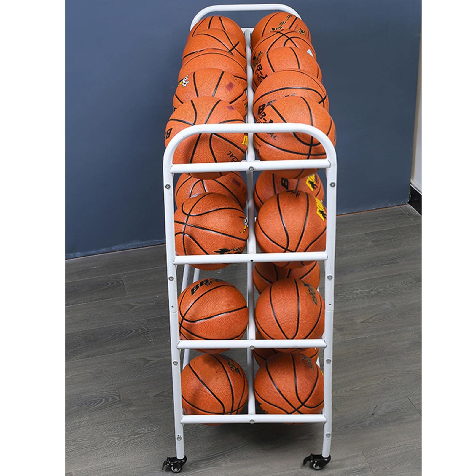 Basketball Storage Rack & Rolling Sports Ball Holder Cart - Organizer for Basketball, Football, Volleyball | Home Gym Equipment Shelf & Garage Storage Solution for Sports Gear
