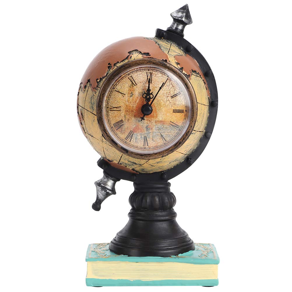 Eboxer-1 Durable Vintage Globe Clock Decoration - Resin Home & Office Decor for Living Room, Study - Perfect for Vintage-Themed Interiors and Gift Giving