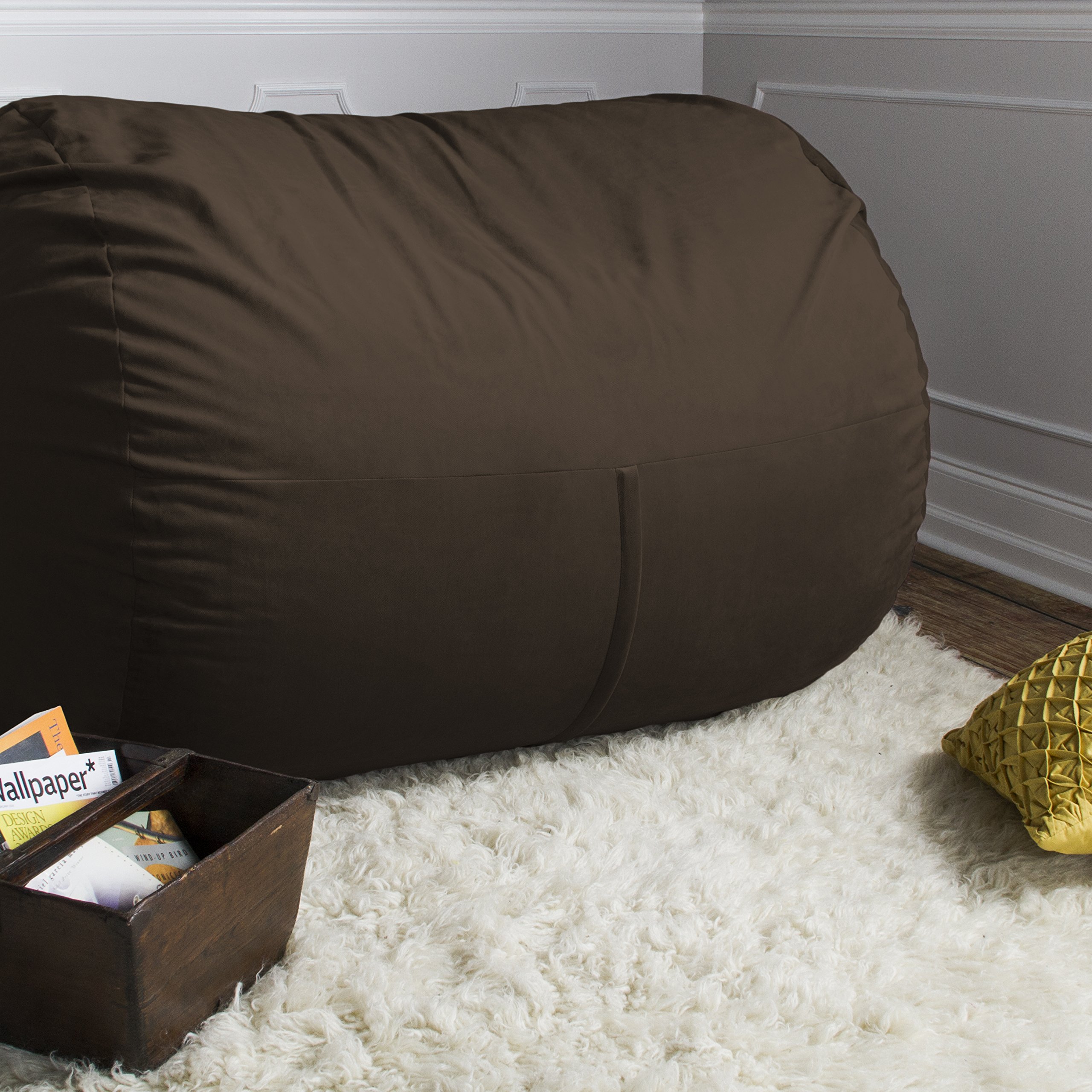 Jaxx Lounger 5.5 Foot Giant Bean Bag Chair - Soft Velvet Twill Fabric, Brown - Perfect for Living Room, Bedroom, Game Room & Dorm Relaxation