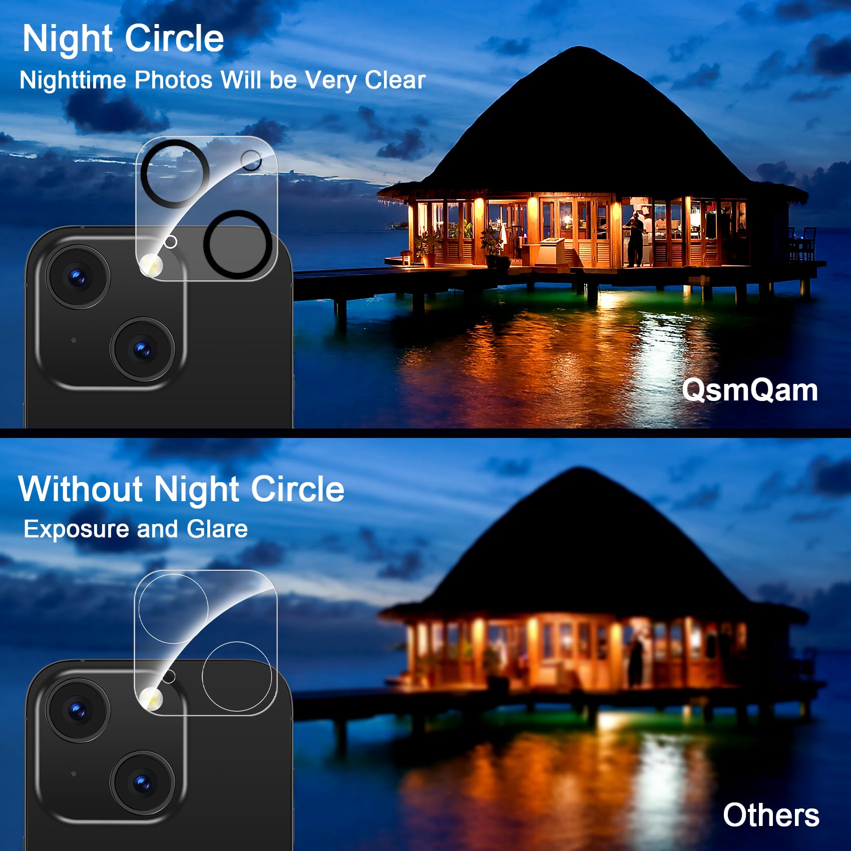 QsmQam 4 Pack Tempered Glass Camera Lens Protector for iPhone 15 (6.1