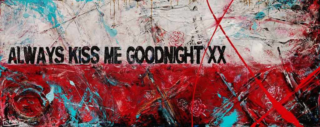 Goodnight Kisses Textured Urban Pop Art Painting - 200cm x 80cm Canvas Wall Decor for Bedroom, Living Room & Office | Romantic 'Always Kiss Me Goodnight' Artwork