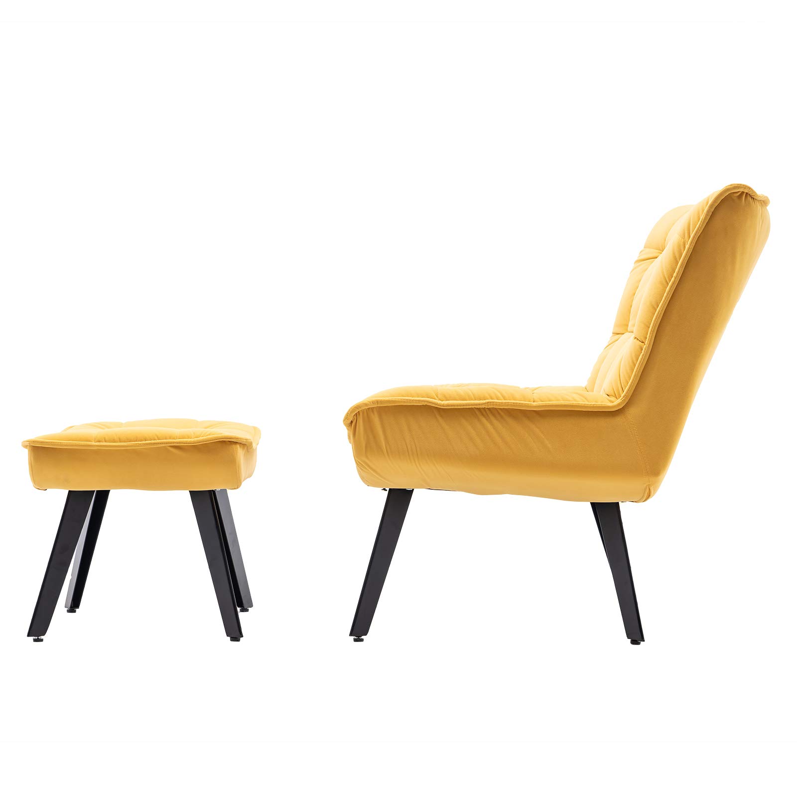 RUNNA Modern Soft Velvet Accent Chair - Comfortable Leisure & TV Chair with Ottoman, Black Legs for Living Room, Bedroom & Home Decor (Yellow) | Perfect for Relaxing, Reading & Entertaining Guests
