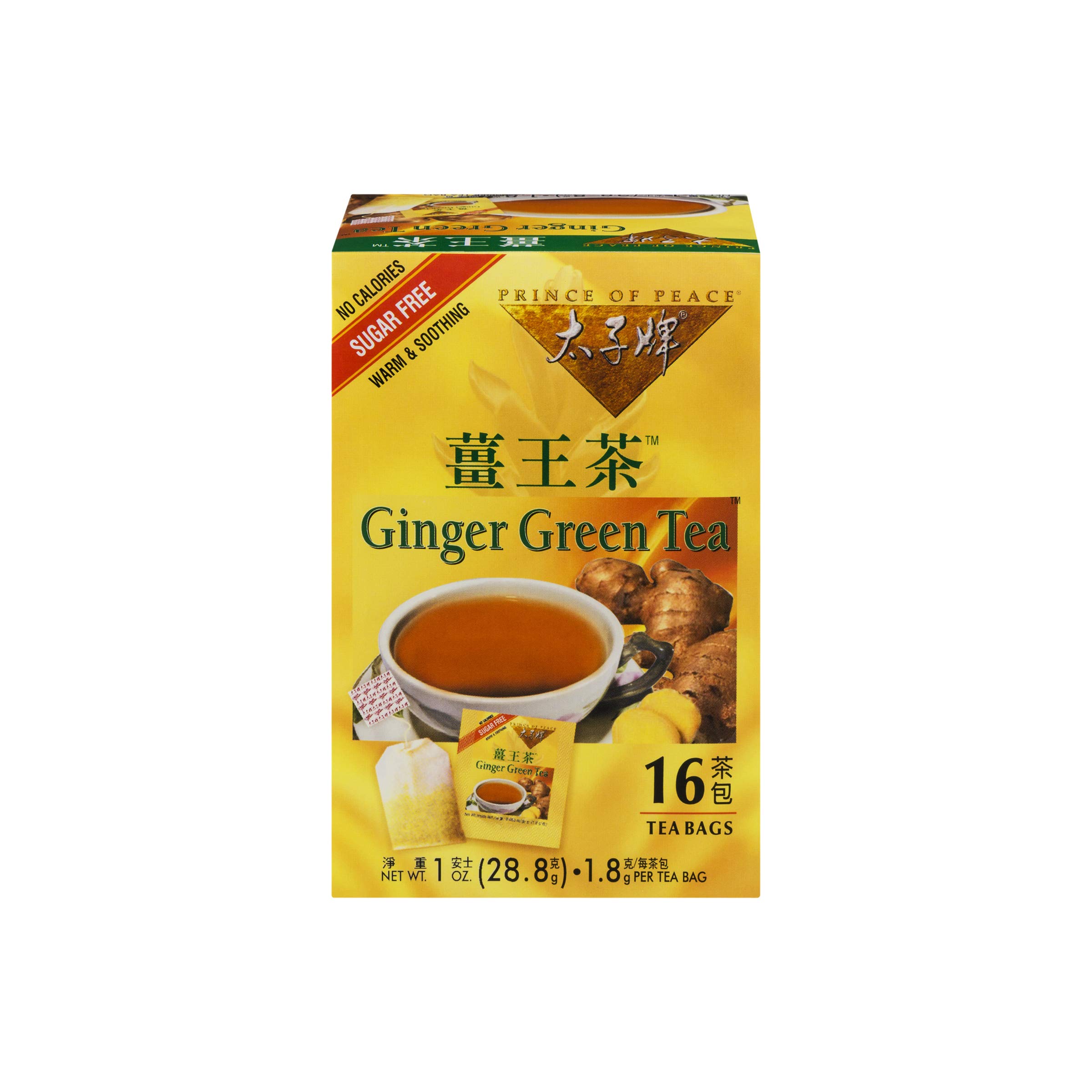 Prince of Peace Ginger Green Tea - 16 Tea Bags | Organic Herbal Tea for Digestion & Immunity | Perfect for Morning Energy & Afternoon Relaxation