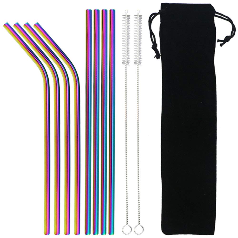 JASHII Reusable Stainless Steel Straws Set - Colorful Long Metal Drinking Straws for Tumblers, Cups & Mugs | Dishwasher Safe & Easy to Clean | Perfect for Smoothies, Iced Coffee & Cocktails at Home or Parties