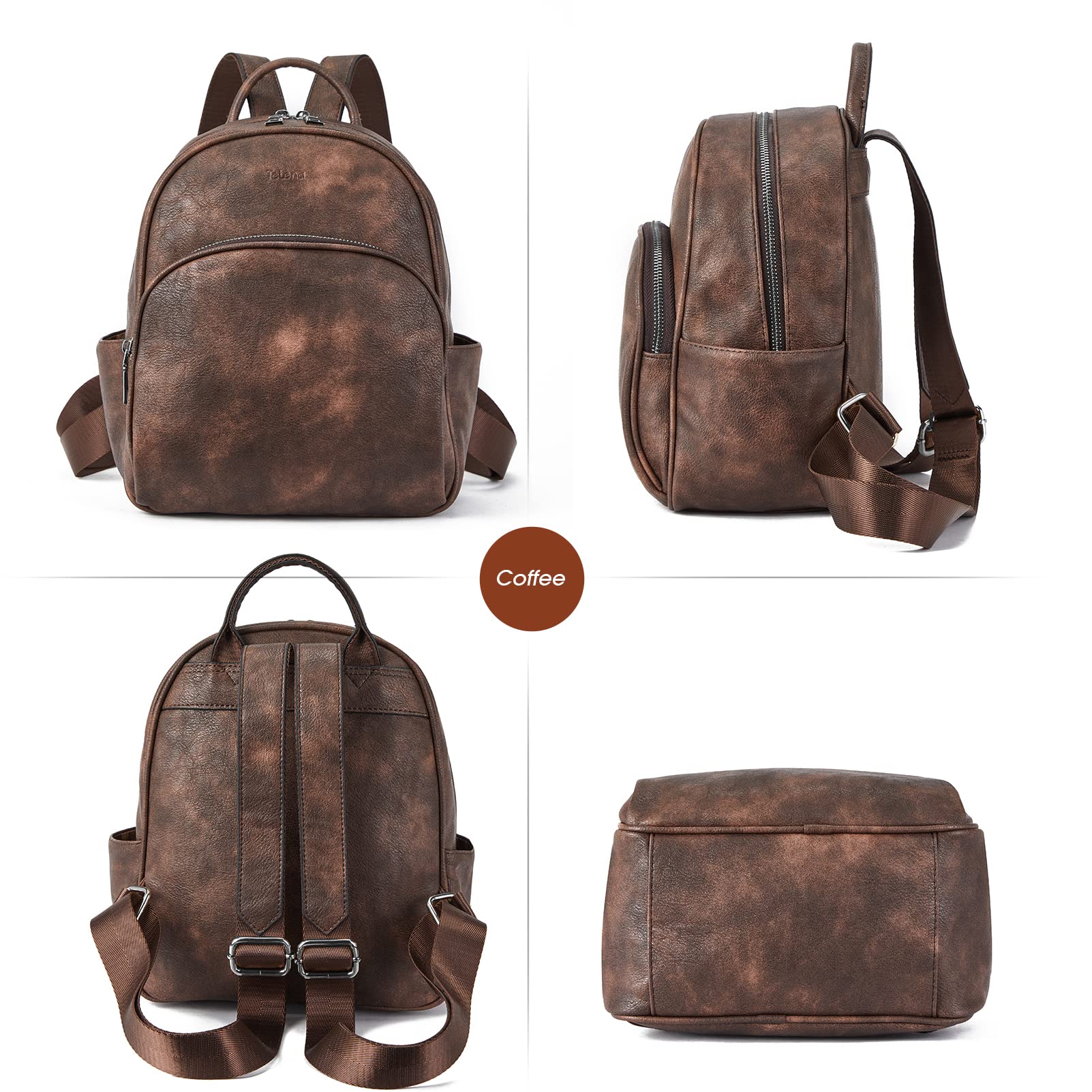 Telena Small Leather Backpack Purse for Women & Girls - Cute Mini Backpack Shoulder Bag for Travel, School, Work & Daily Use | Durable & Stylish Crossbody Bag