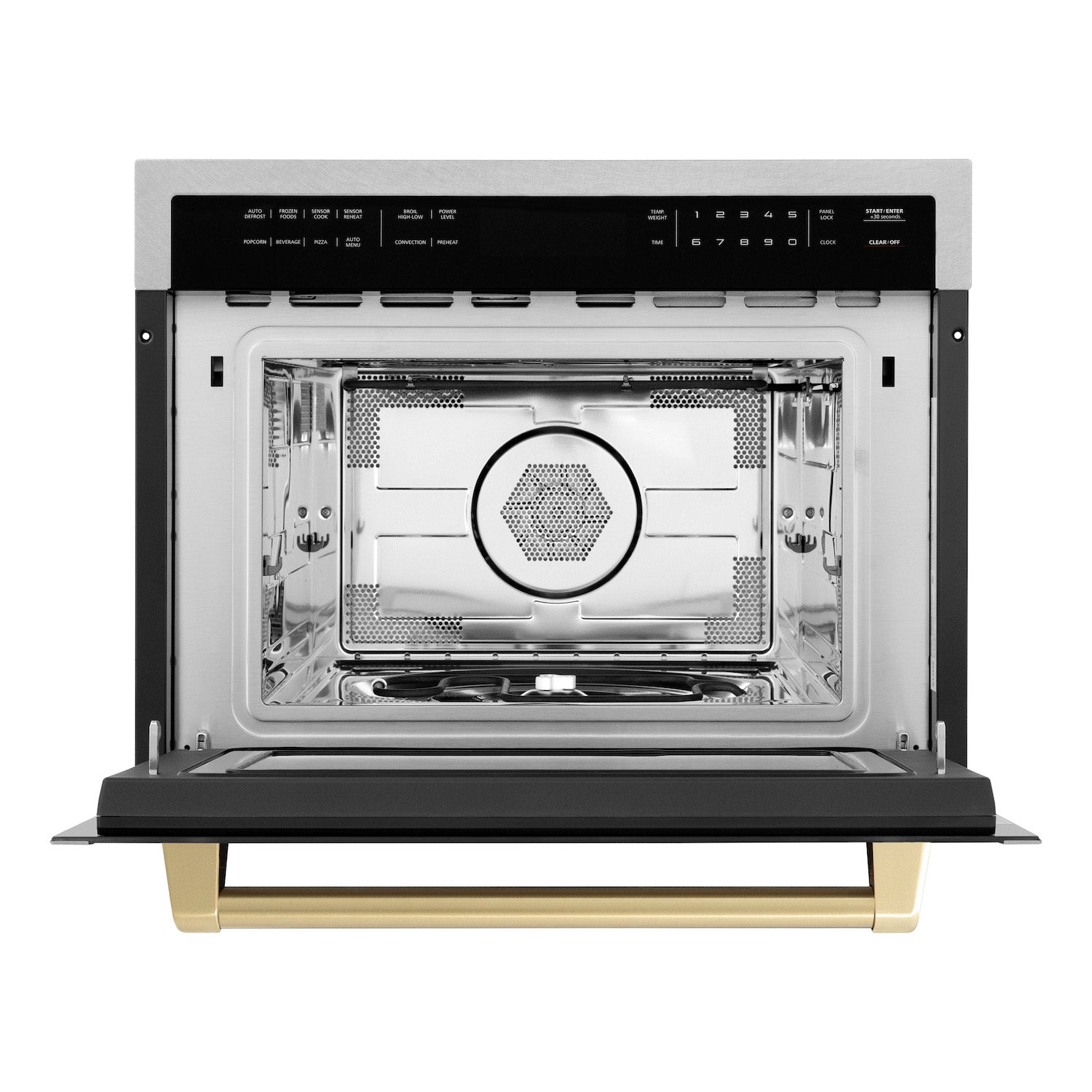 ZLINE Autograph Edition 24 Inch Built-In Convection Microwave Oven - 1.6 cu ft Capacity, Satin Stainless Steel with Champagne Bronze Accents (MWOZ 24 SS CB) - Perfect for Modern Kitchens, Small Spaces & Gourmet Cooking