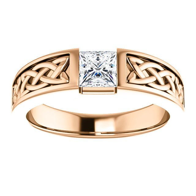 14KT Gold 3/4 CT Princess Cut Diamond Celtic Ring for Men - Elegant Wedding Band & Anniversary Gift - Perfect for Celtic Weddings, Irish Heritage Celebrations & Special Occasions