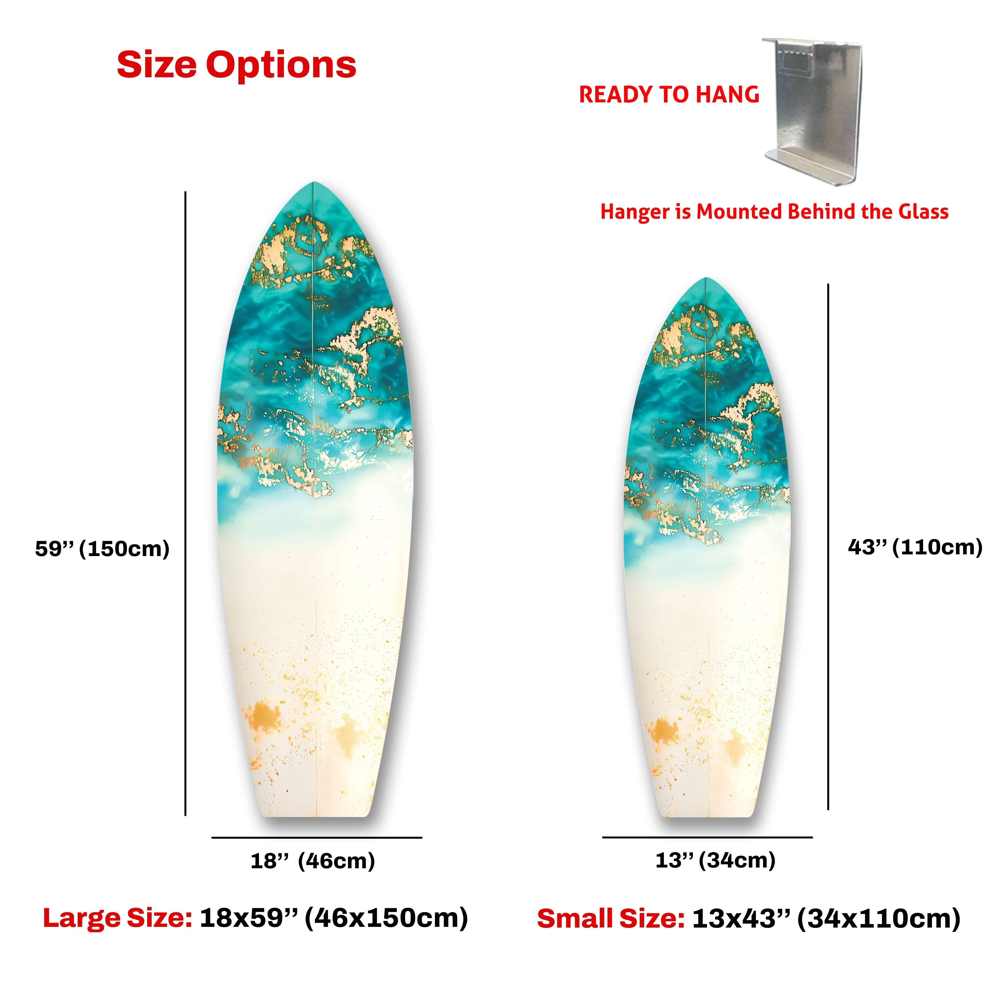 Blue Abstract Golden Details Surfboard Wall Art - Coastal Decor for Beach House, Living Room & Bedroom - Perfect Surfing Theme Home Decoration
