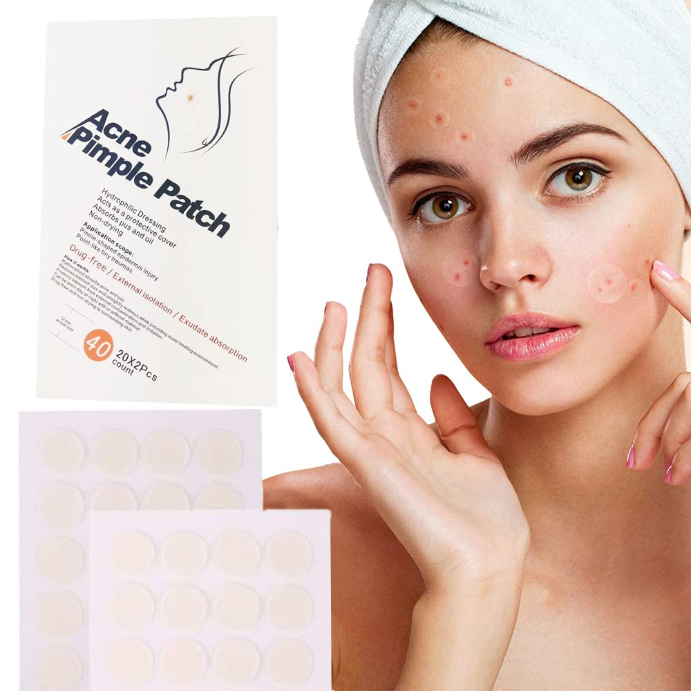 WISKA® 40 Pack Hydrocolloid Acne Pimple Patches for Face - Waterproof Spot Treatment for Women & Men | Absorbs Pimples Overnight, Reduces Excess Oil | Suitable for All Skin Types | Perfect for Daily Use, Travel & Emergency Breakout Care