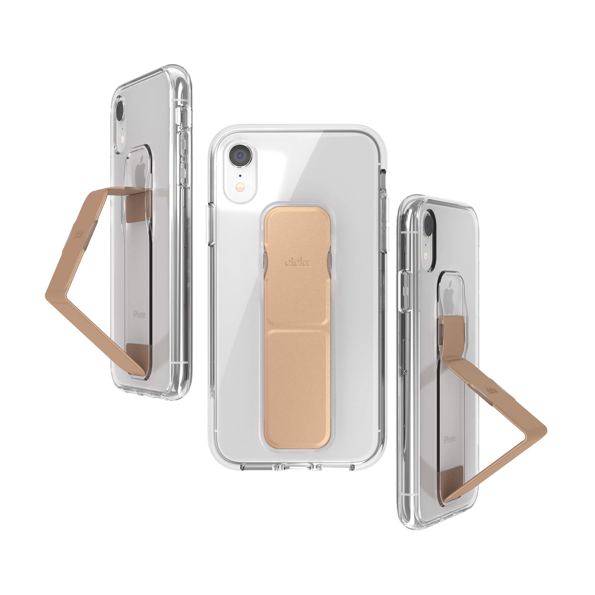 CLCKR iPhone XR Case with Kickstand & Phone Grip Holder - Rose Gold Protective Cover with Expanding Stand | Perfect for Hands-Free Viewing, Gaming, and Video Calls
