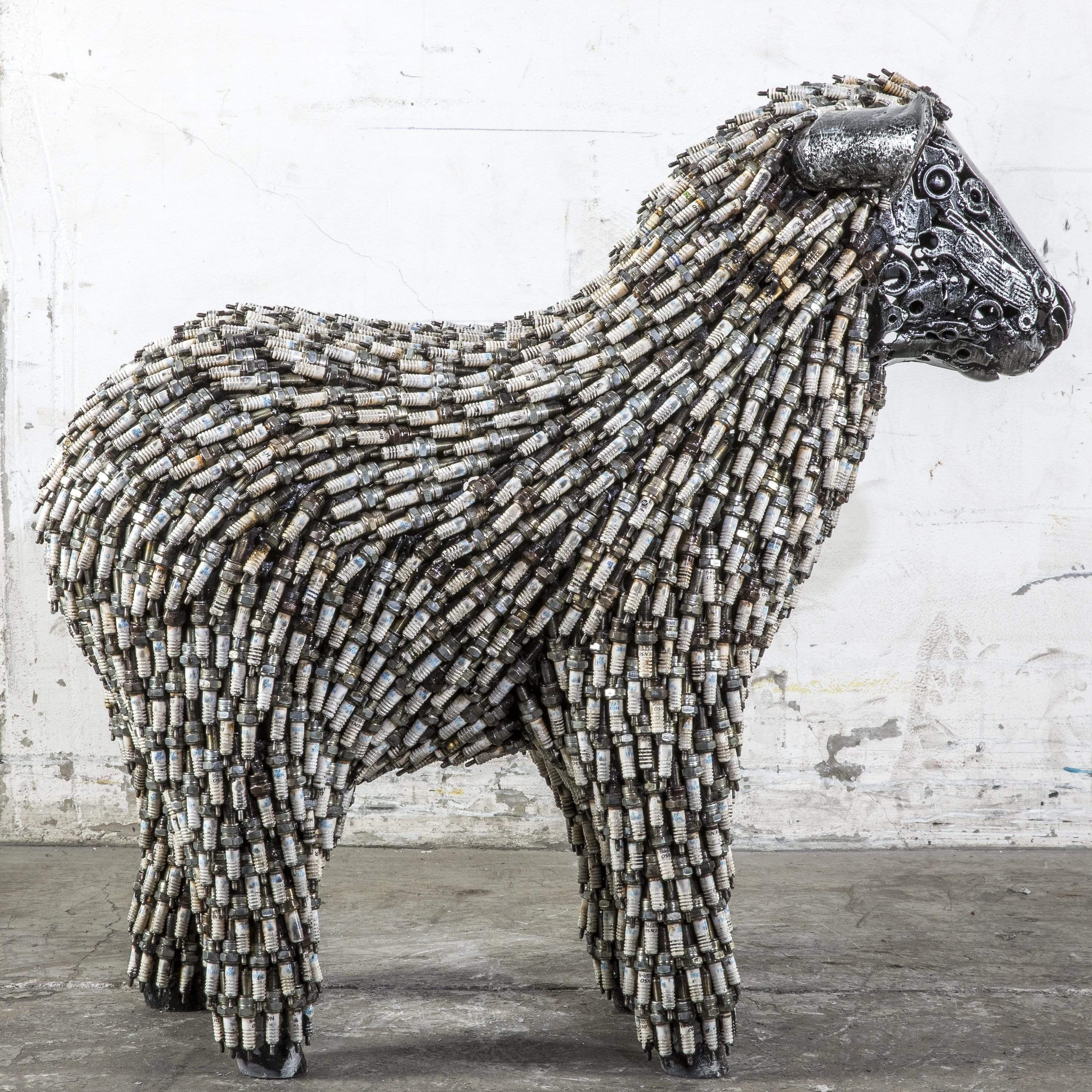 30 Spark Plug Medium Sheep (1,300+ Pieces) Recycled Metal Sculpture - Unique Industrial Art for Home & Office Decor
