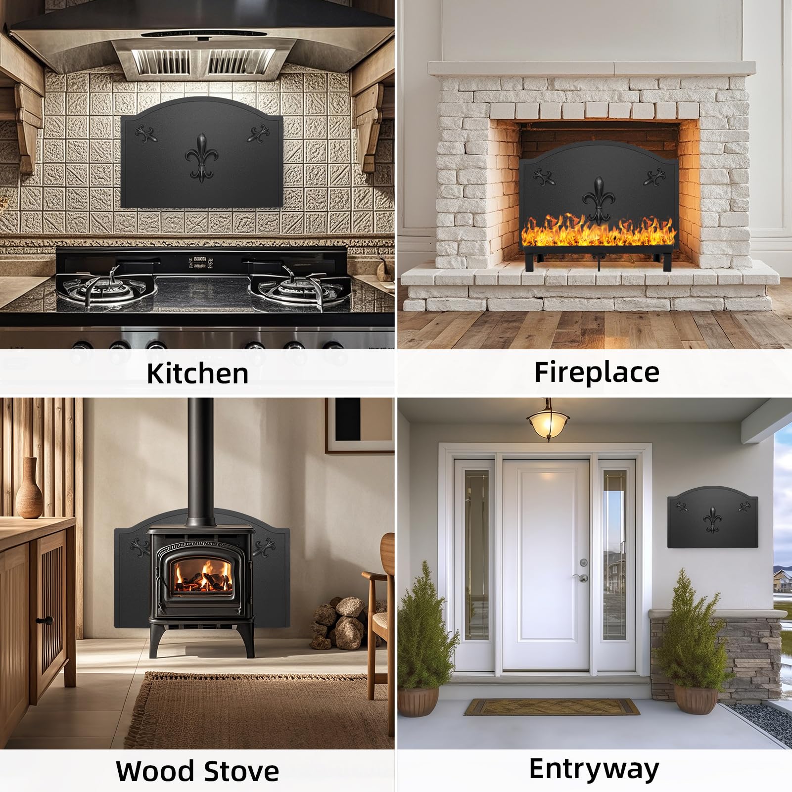 STBoo 25 Inch Fireplace Back Panel with Decorative Flower Design - Heavy Duty Fireback with Feet for Heat Protection & Wall Safety | Perfect for Kitchen Backsplash & Living Room Fireplace Décor